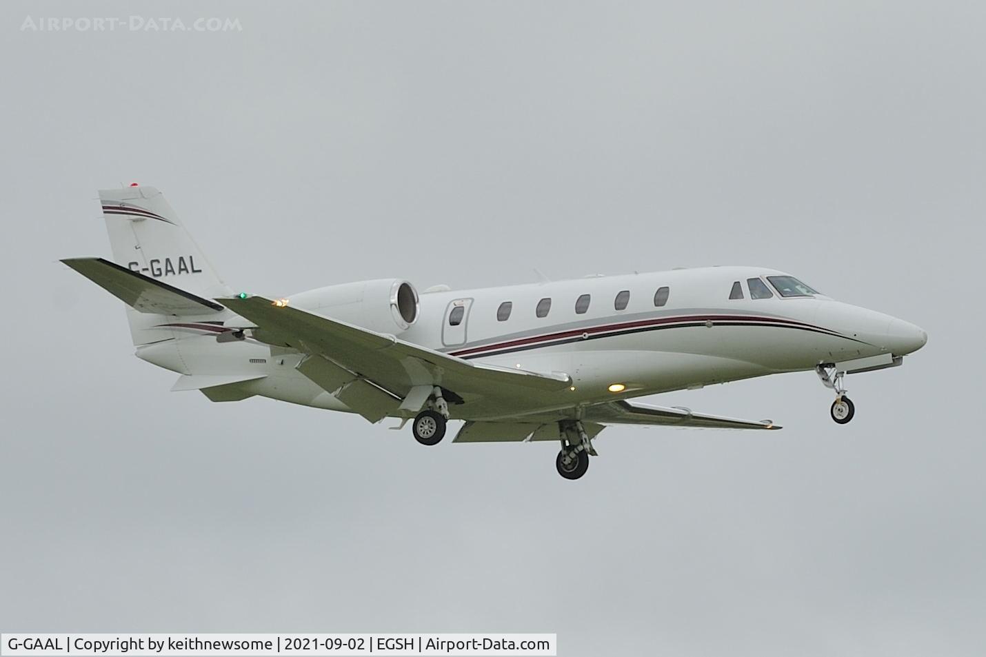 G-GAAL, 2012 Cessna 560XL Citation XLS+ C/N 560-6119, Arriving at Norwich from Luton.