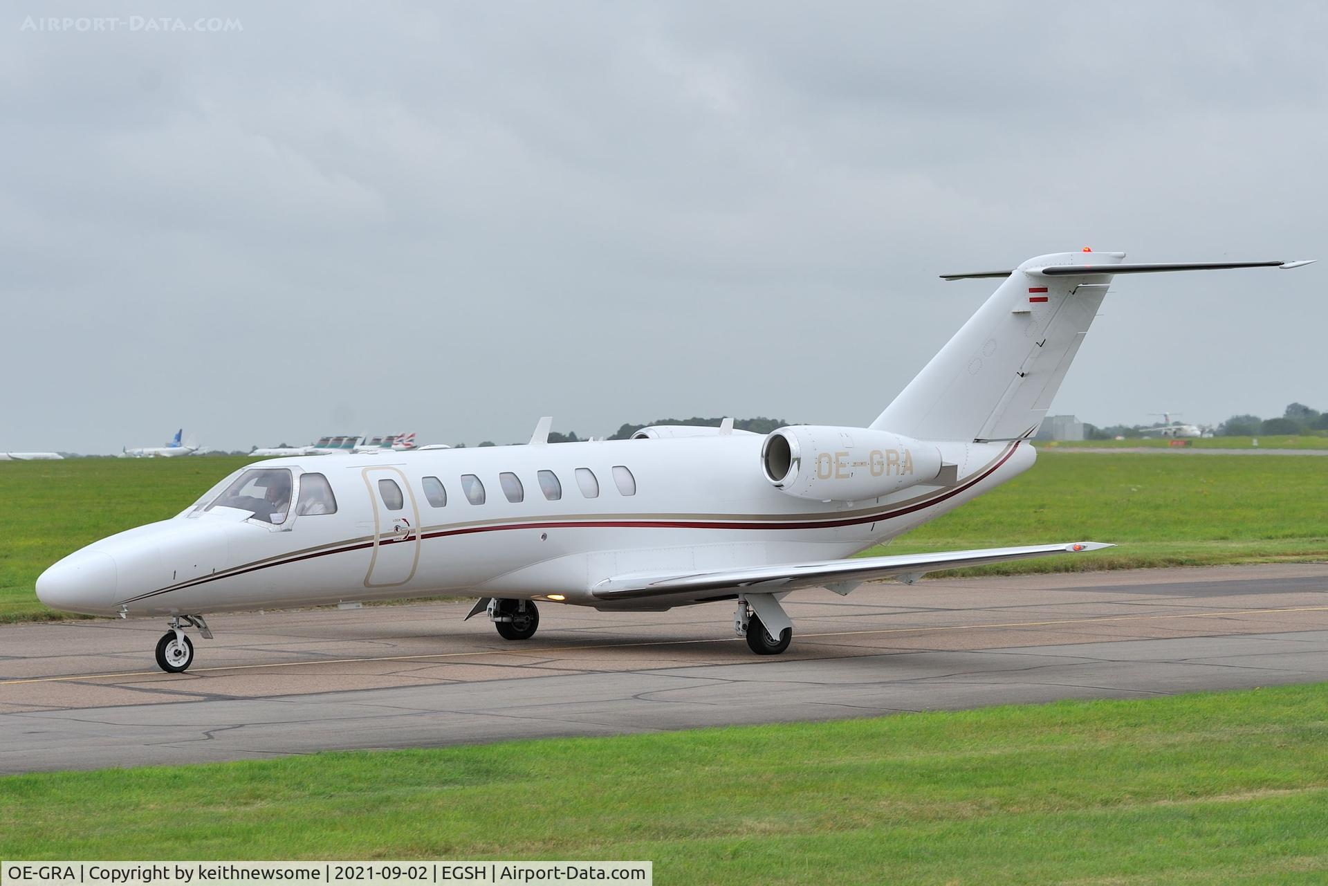 OE-GRA, 2006 Cessna 525B CitationJet CJ3 C/N 525B-0135, Arriving at Norwich from Sardinia.