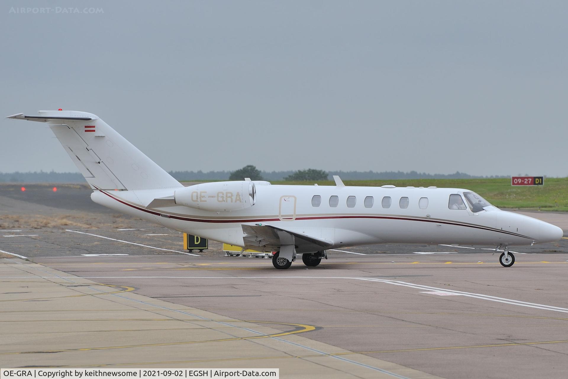 OE-GRA, 2006 Cessna 525B CitationJet CJ3 C/N 525B-0135, Leaving Norwich for Switzerland.