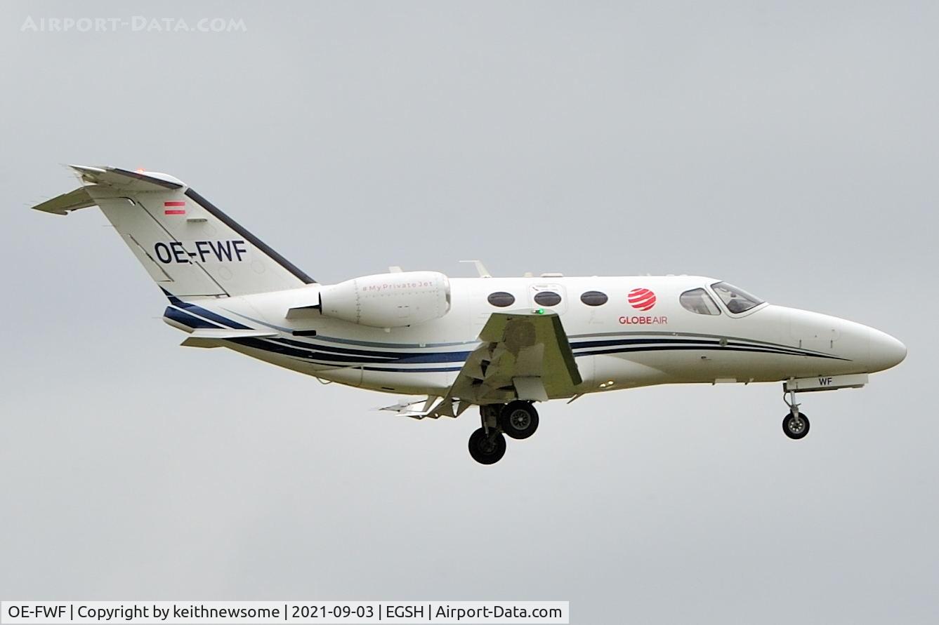OE-FWF, 2007 Cessna 510 Citation Mustang Citation Mustang C/N 510-0048, Arriving at Norwich from Paderborn.