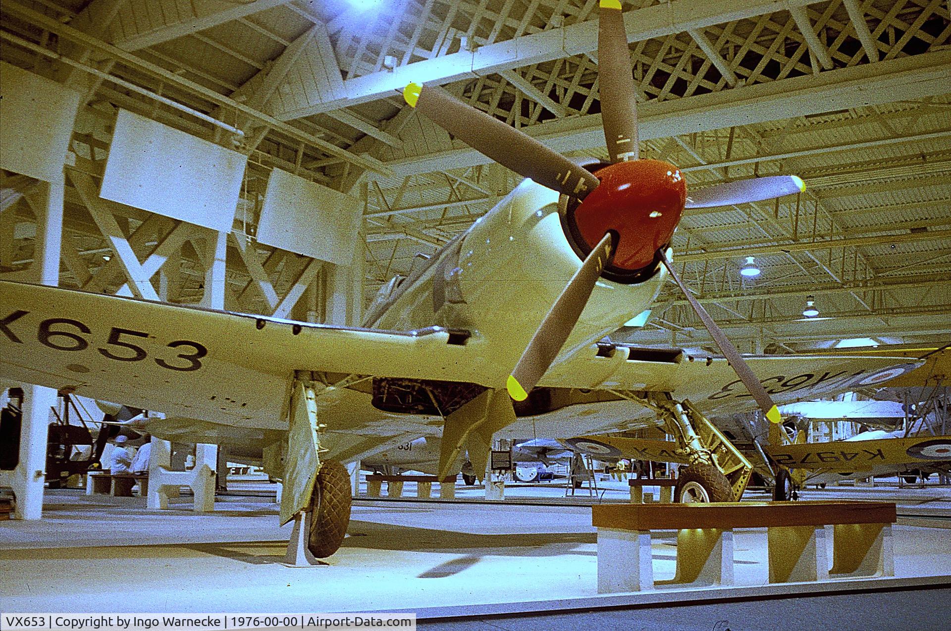 VX653, 1949 Hawker Sea Fury FB.11 C/N Not found G-BUCM/VX653, Hawker Sea Fury FB11 at the Royal Air Force Museum, Hendon during the 'Wings of the Eagle' exhibition 1976
