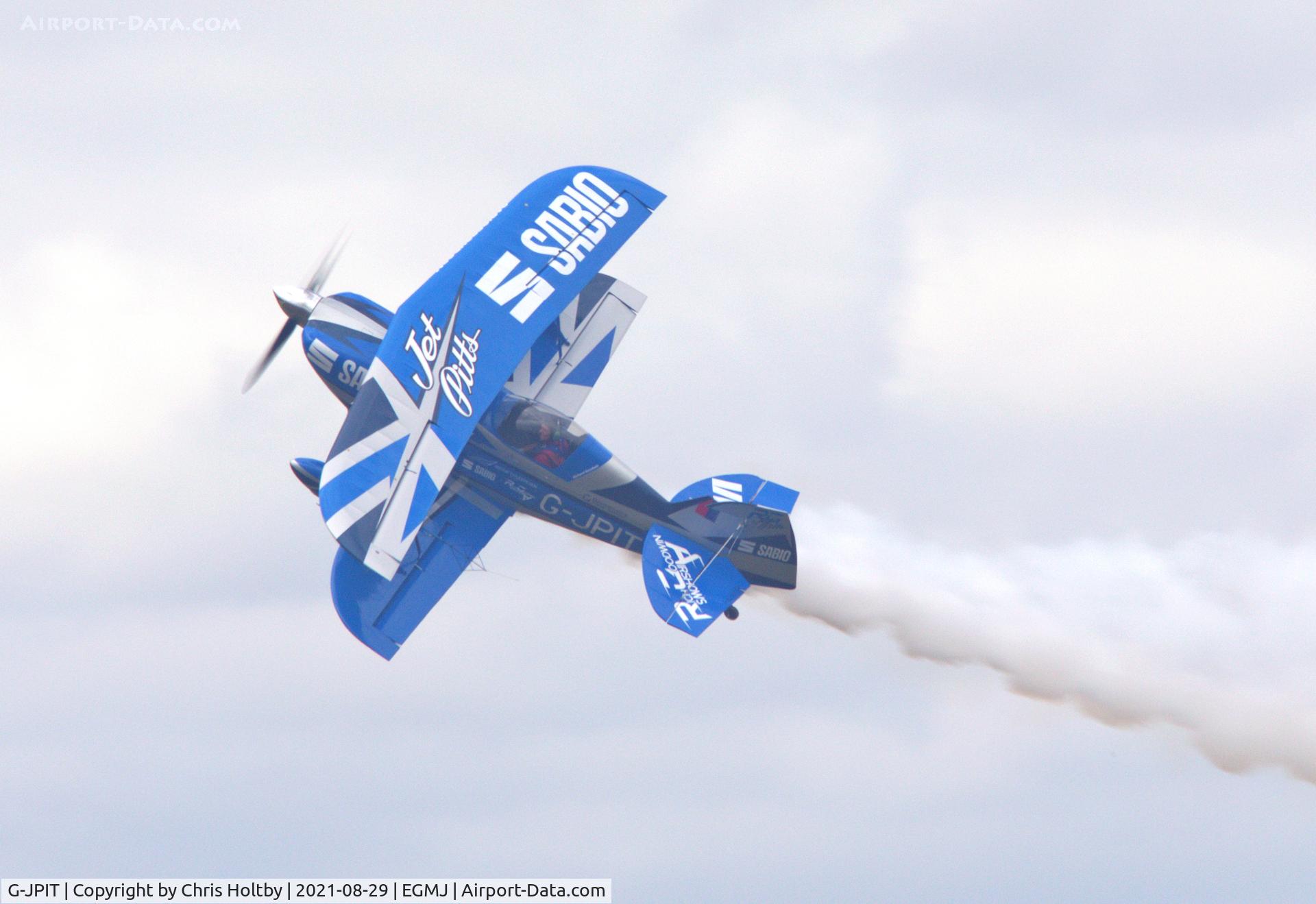 G-JPIT, 2017 Pitts S-2S Special C/N LAA 009C-15409, Pitts Special performing the 'knife edge' at low level past the admiring crowd at the Little Gransden Airshow 2021