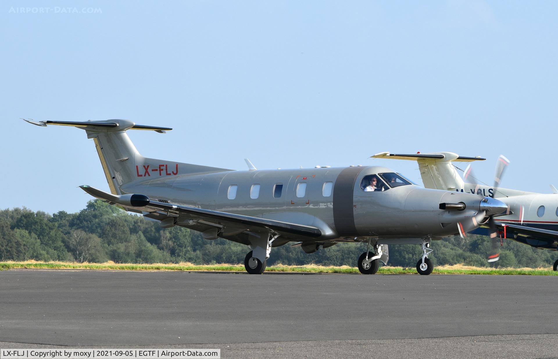 LX-FLJ, 2021 Pilatus PC-12/47E NGX C/N 2098, Pilatus PC-12/NGX departing Fairoaks for Antwerp. Ex HB-FSU