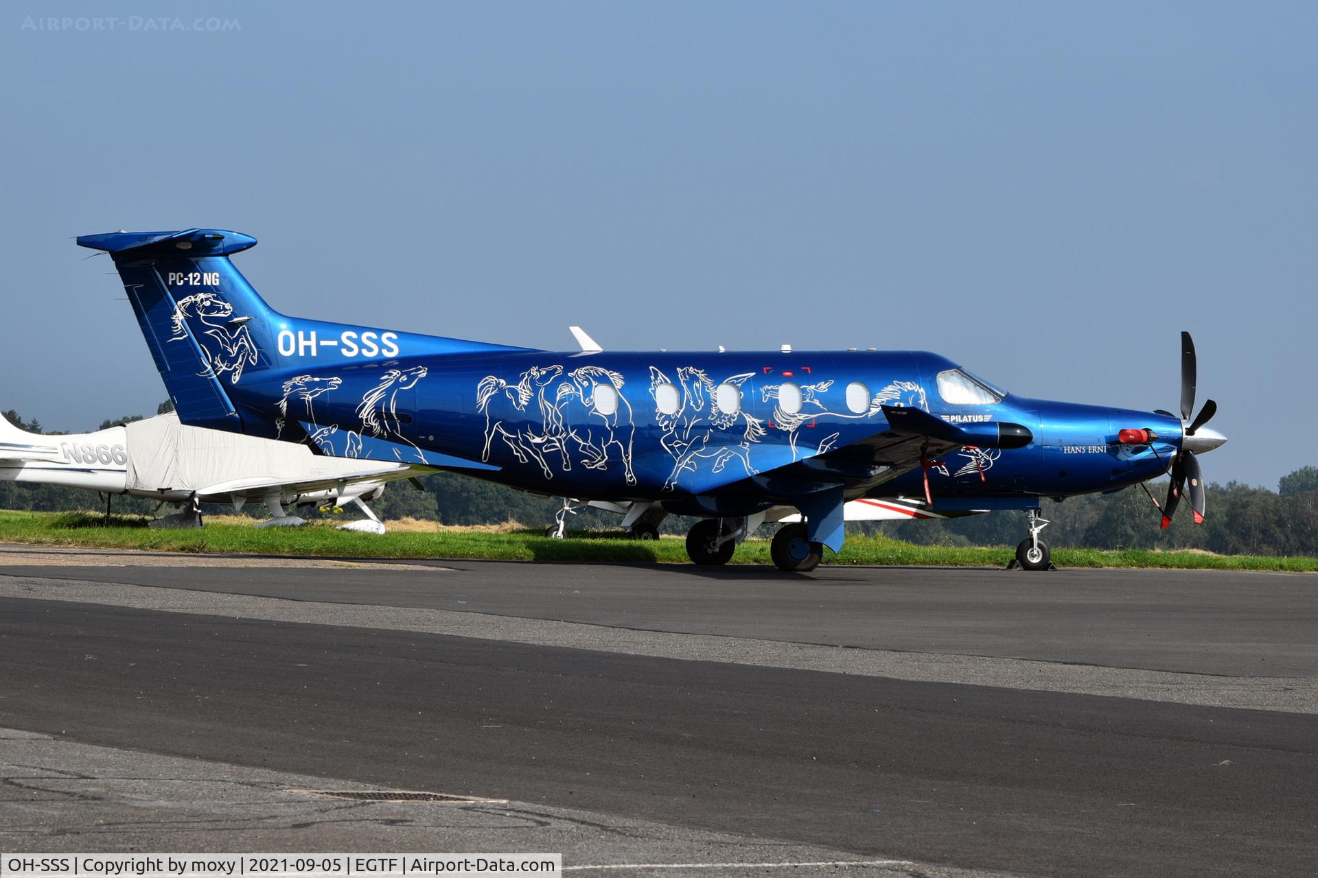 OH-SSS, 2019 Pilatus PC-12/47E C/N 1745, Pilatus PC-12/47E at Fairoaks about to depart for LSGS, Sion airport, Switzerland.