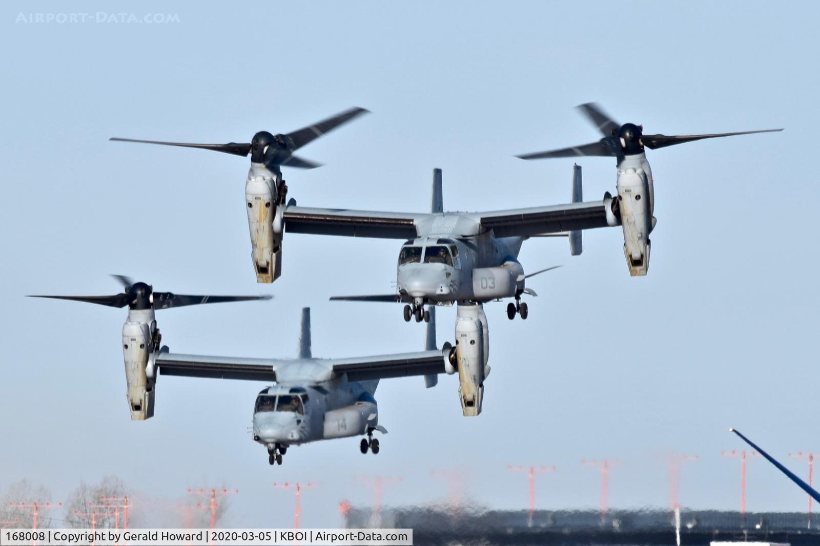 168008, Bell-Boeing MV-22B Osprey C/N D0138, Lead PF-03 & PF-14 take off from RWY 10L.  VMM-364