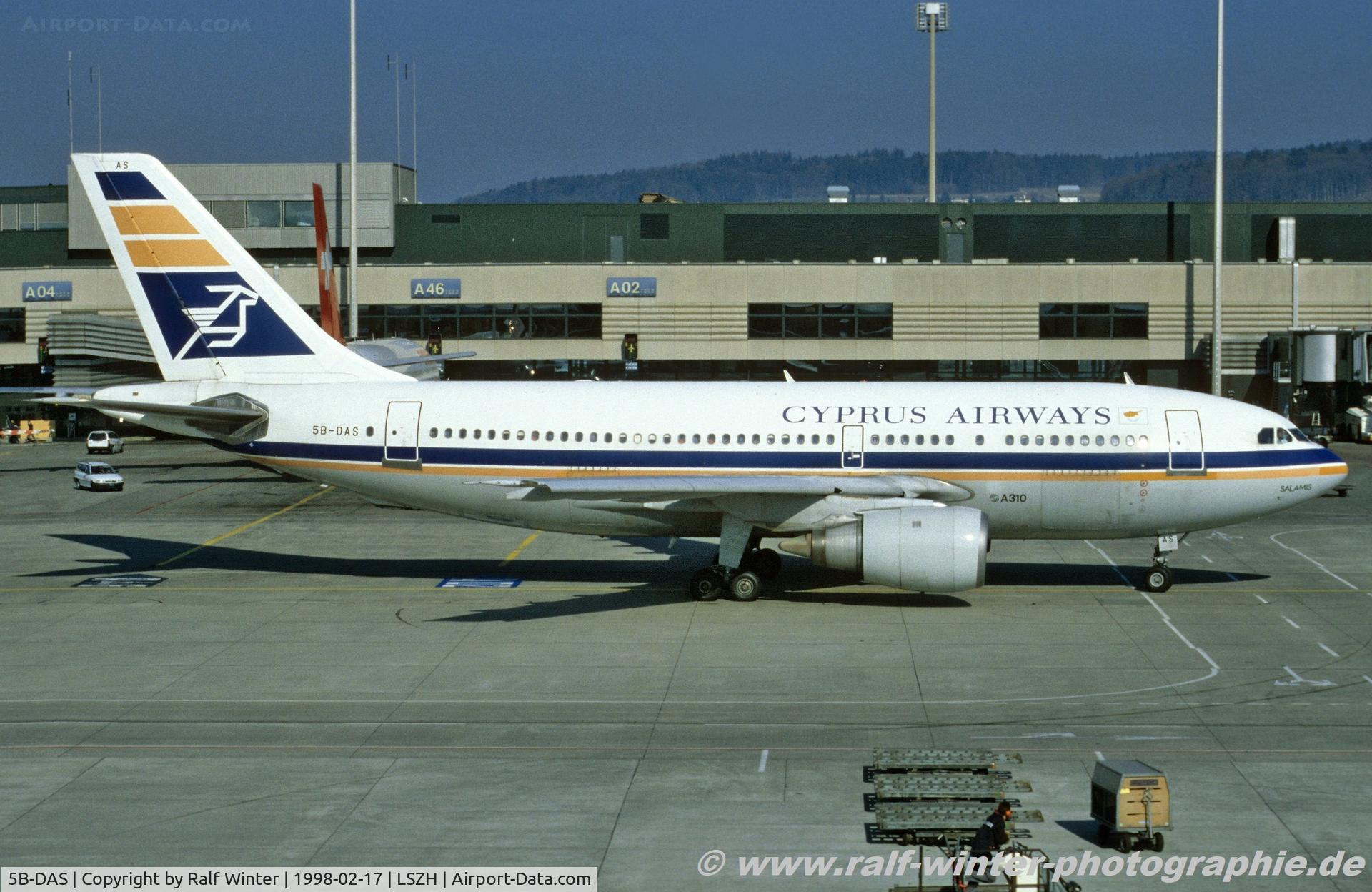 5B-DAS, 1985 Airbus A310-203 C/N 352, Airbus A310-203 - Cyprus Airways 'Salamis'- 352 - 5B-DAS - 17.02.1998 - ZRH