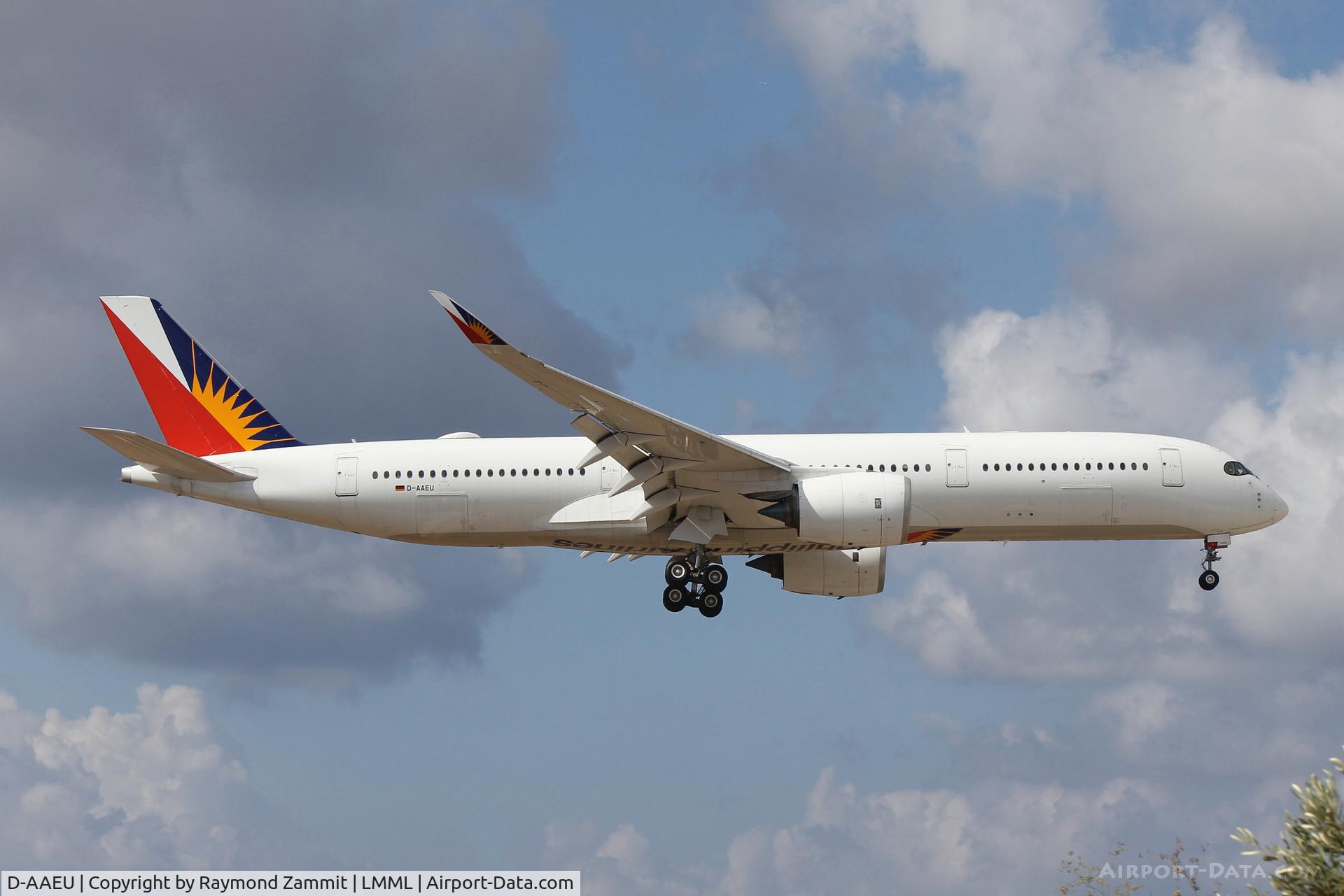 D-AAEU, 2018 Airbus A350-941 C/N 243, A350 D-AAEU in Philipinnes Airlines colour landing in Malta. The aircraft will be transferred to Lufthansa eventually.