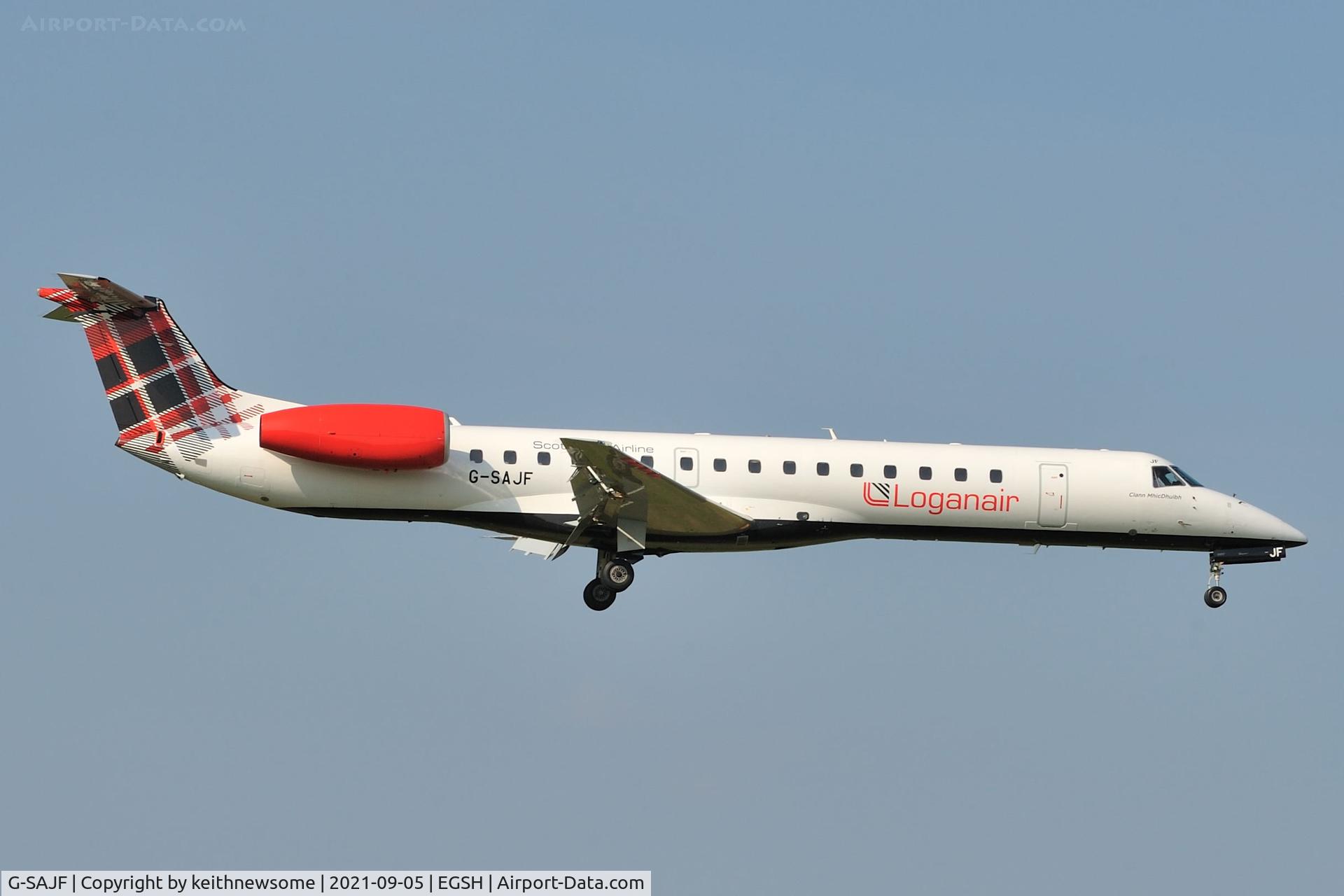 G-SAJF, 2000 Embraer EMB-145EP (ERJ-145EP) C/N 145245, Arriving at Norwich from Aberdeen.