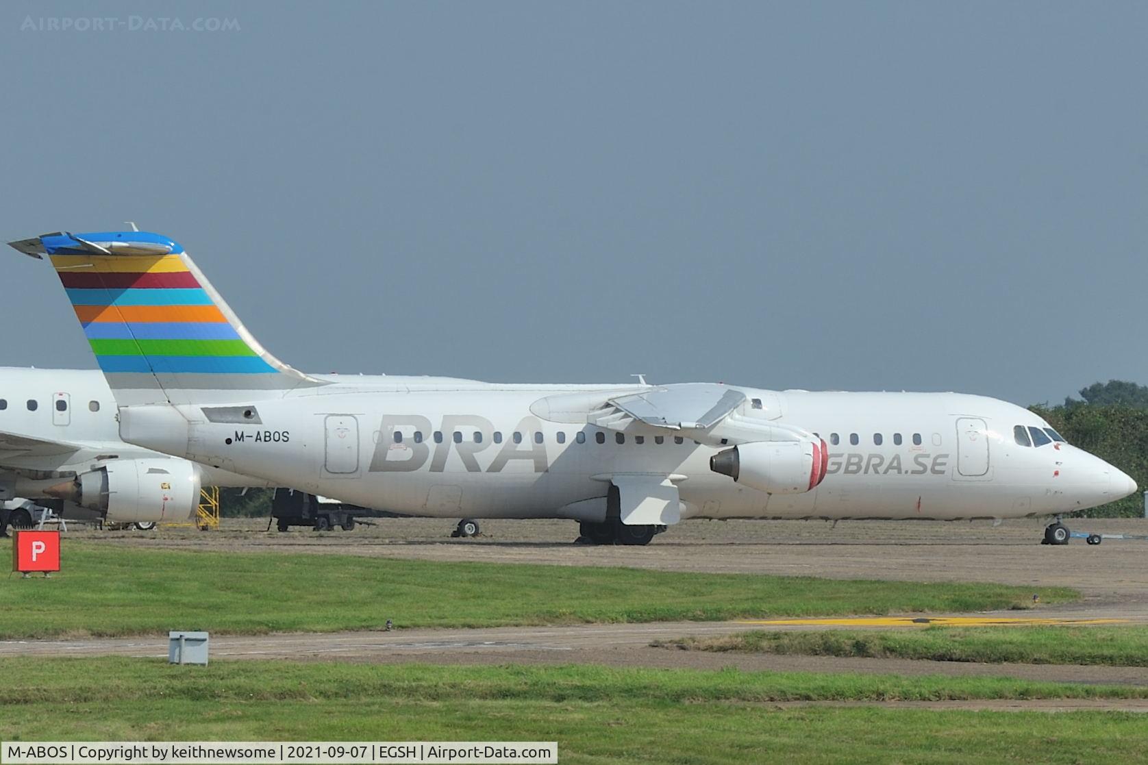 M-ABOS, 1999 British Aerospace Avro 146-RJ100 C/N E3357, Formerly SE-RJI awaiting attention.
