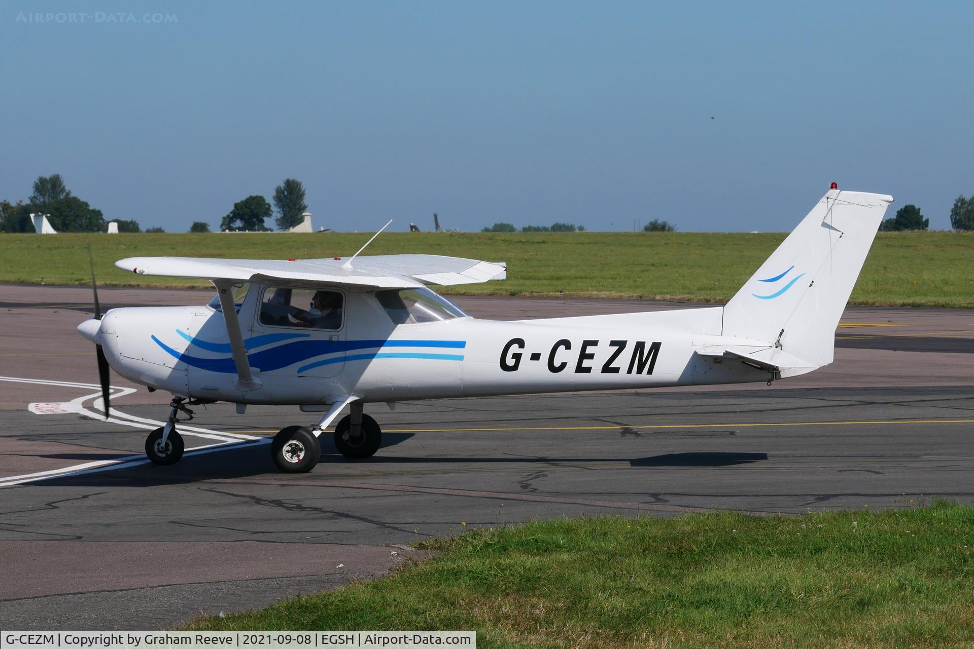 G-CEZM, 1981 Cessna 152 C/N 15285179, Just landed at Norwich.