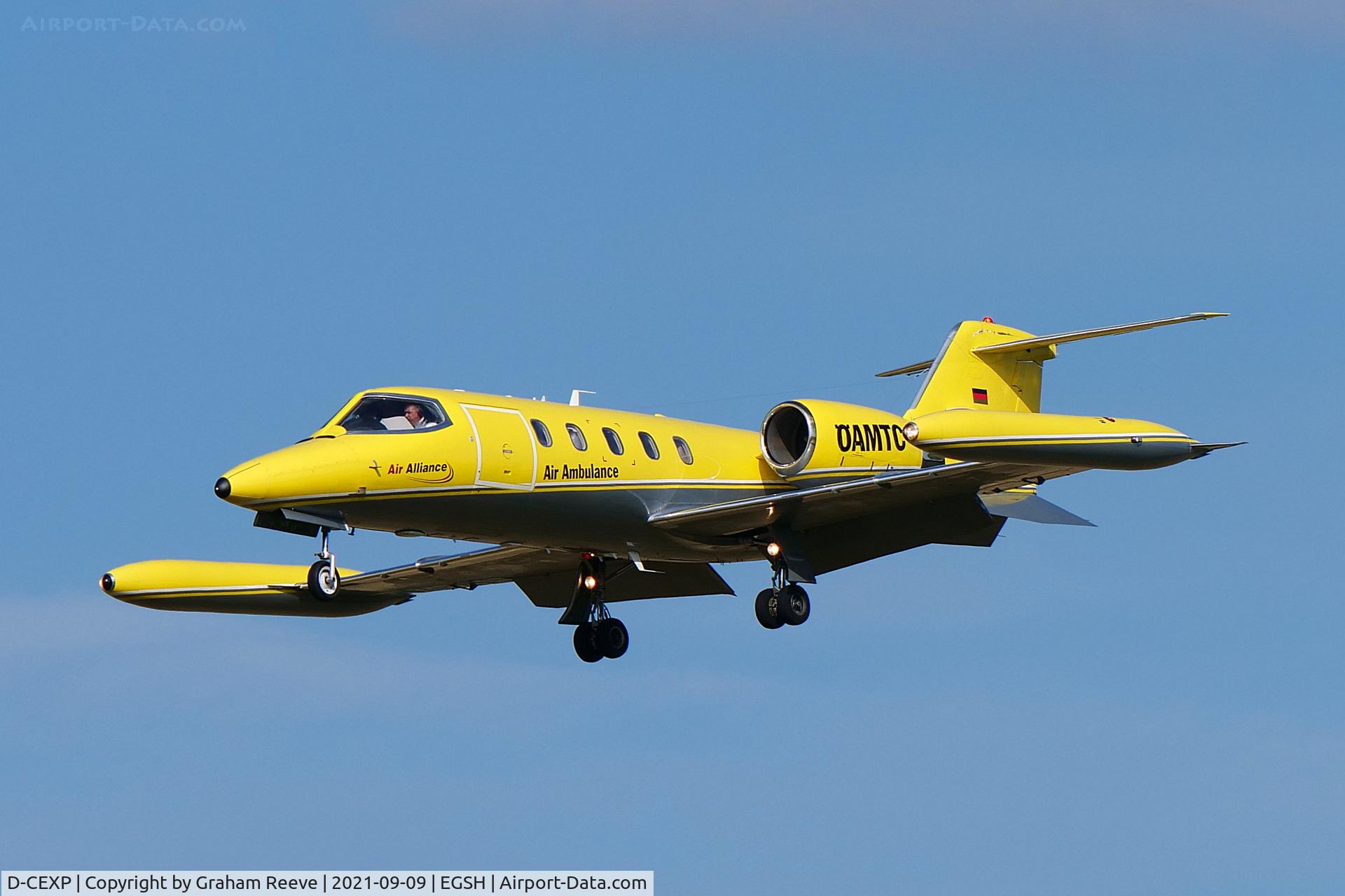 D-CEXP, 1986 Gates Learjet 35A C/N 616, Landing at Norwich.