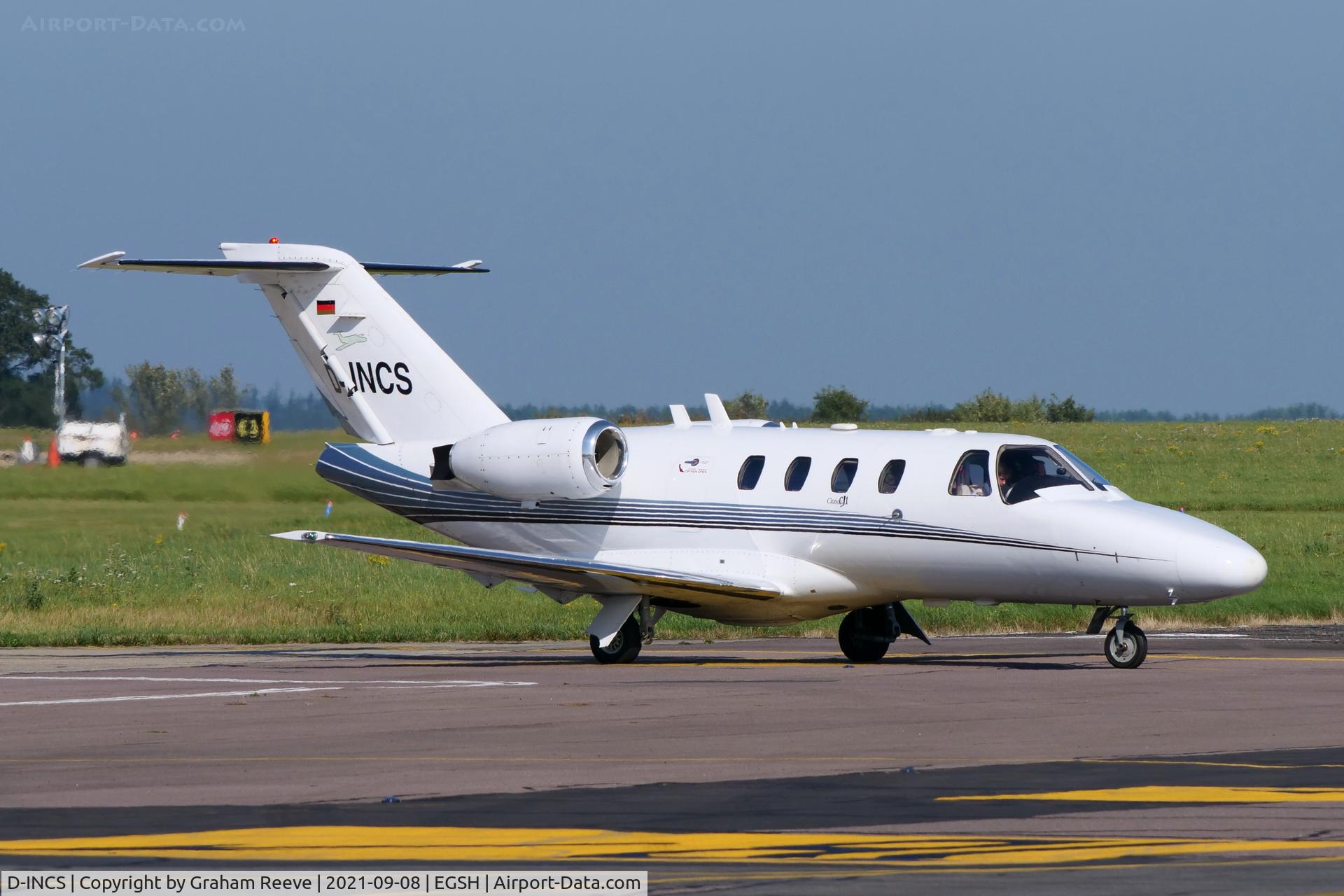 D-INCS, 2001 Cessna 525 CitationJet CJ1 C/N 525-0466, Departing from Norwich.