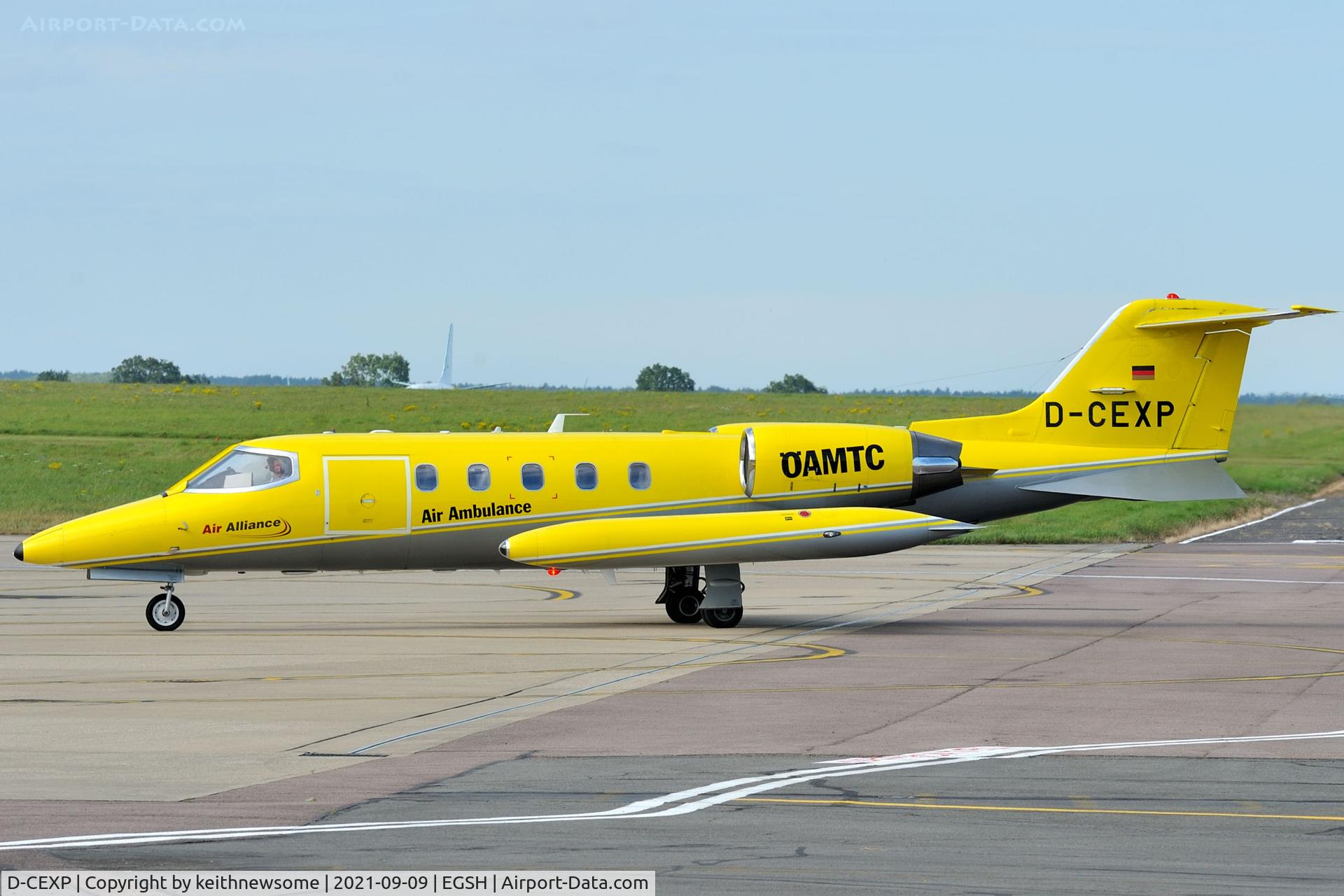 D-CEXP, 1986 Gates Learjet 35A C/N 616, Arriving at Norwich from Almeria, Spain.