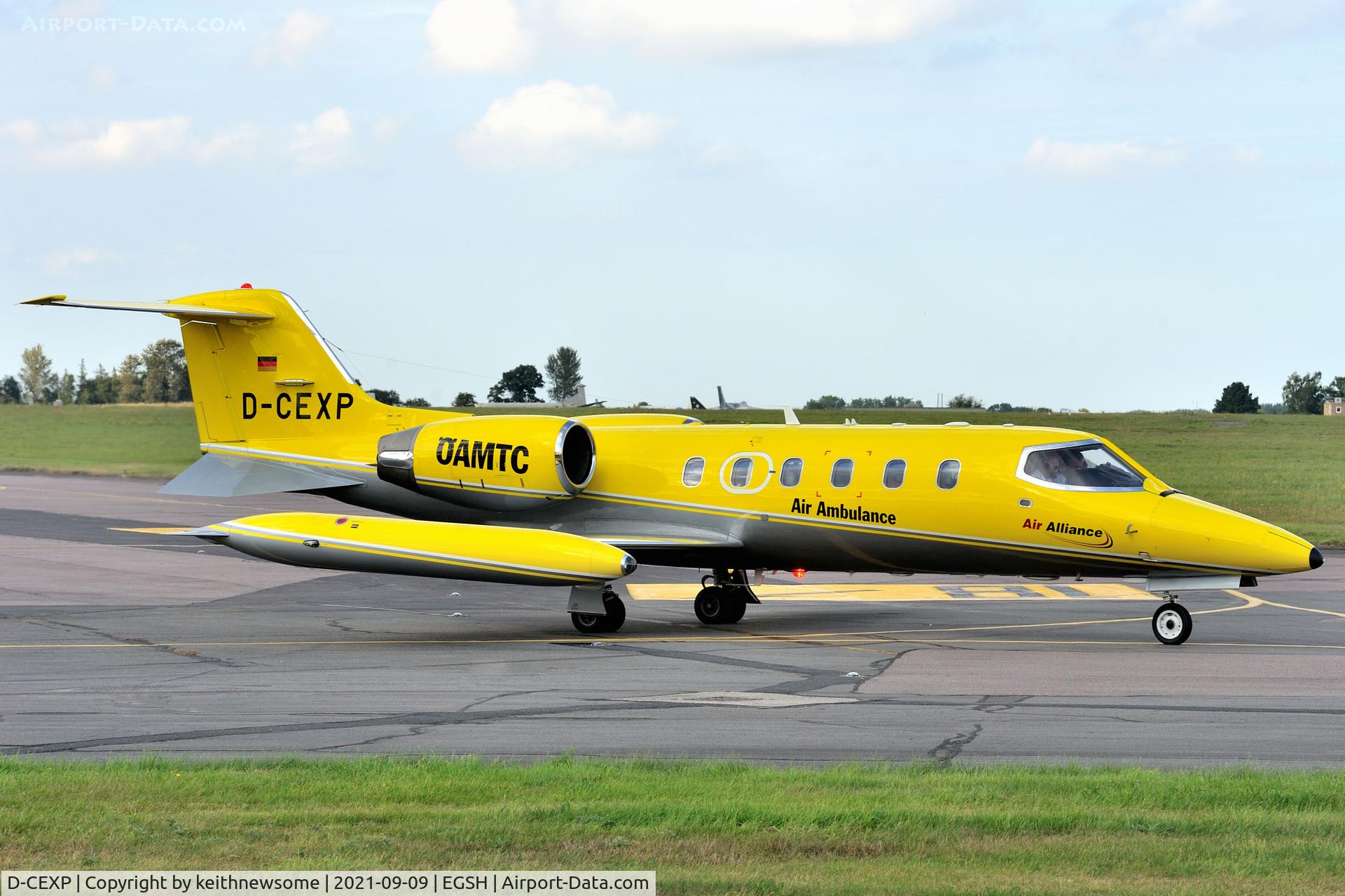 D-CEXP, 1986 Gates Learjet 35A C/N 616, Leaving Norwich for Cologne, Germany.