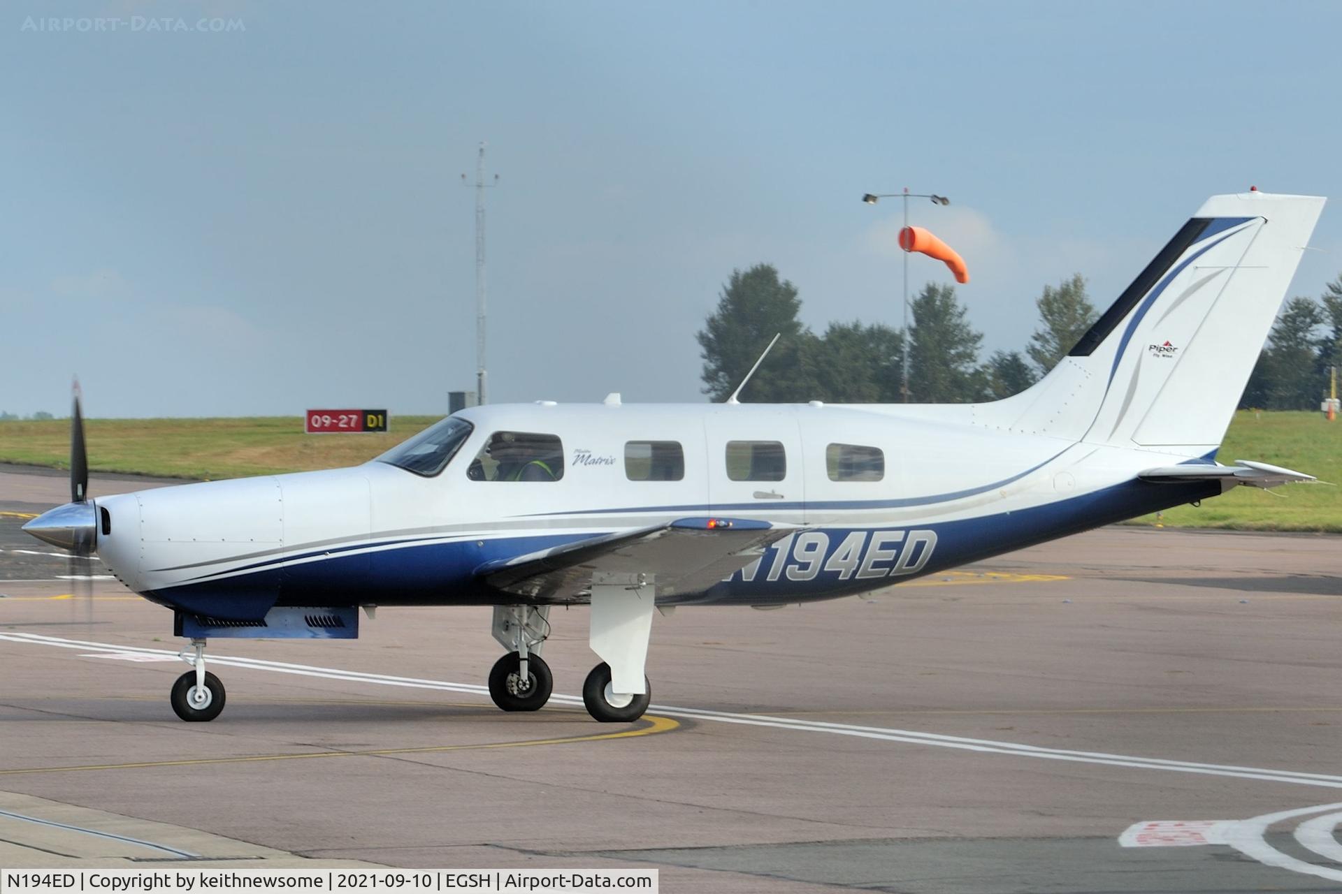 N194ED, Piper PA-46R-350T Malibu Matrix C/N 4692095, Arriving at Norwich from Newquay.