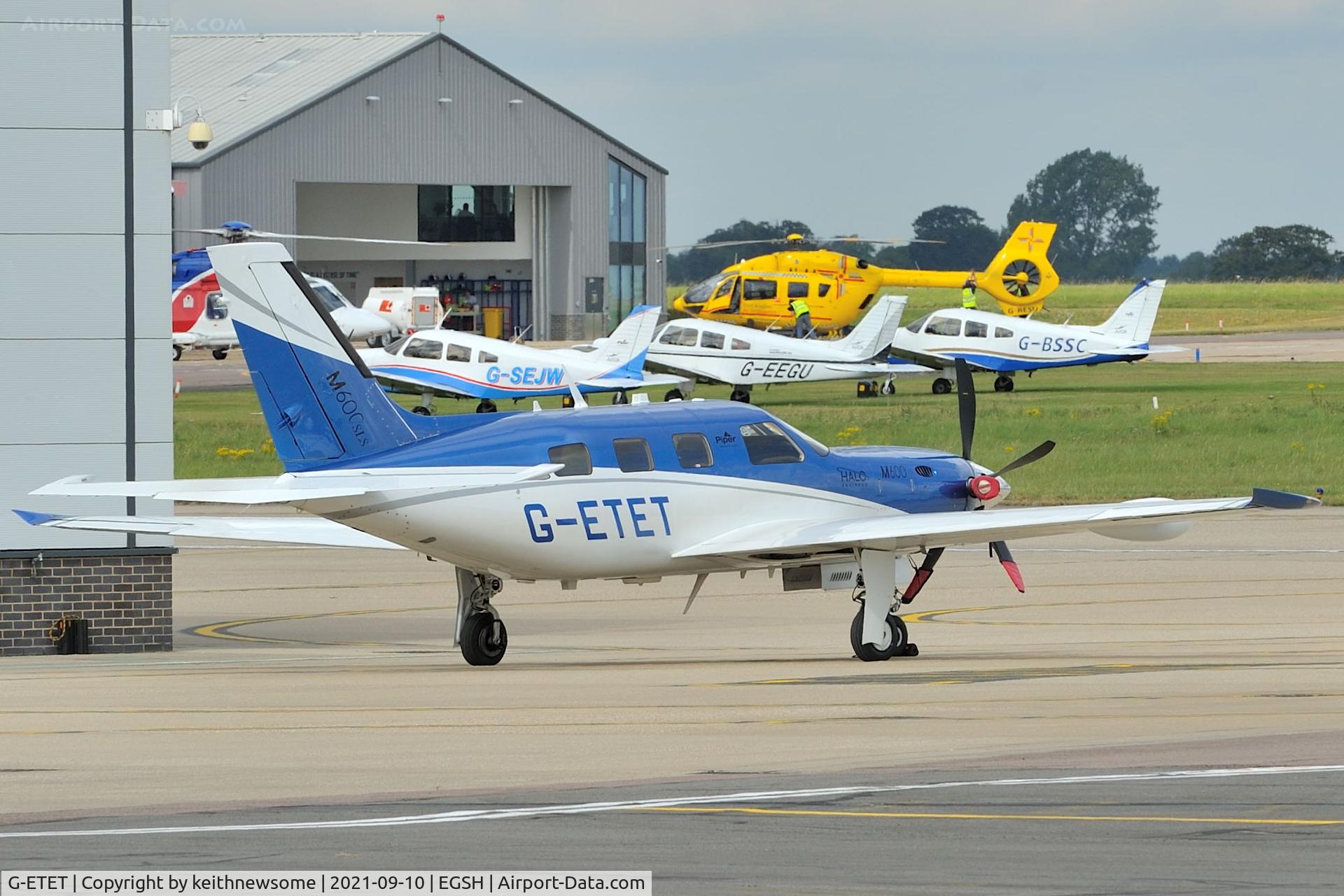 G-ETET, 2019 Piper PA-46 600TP Meridian 600 C/N 4698107, Parked at Norwich.