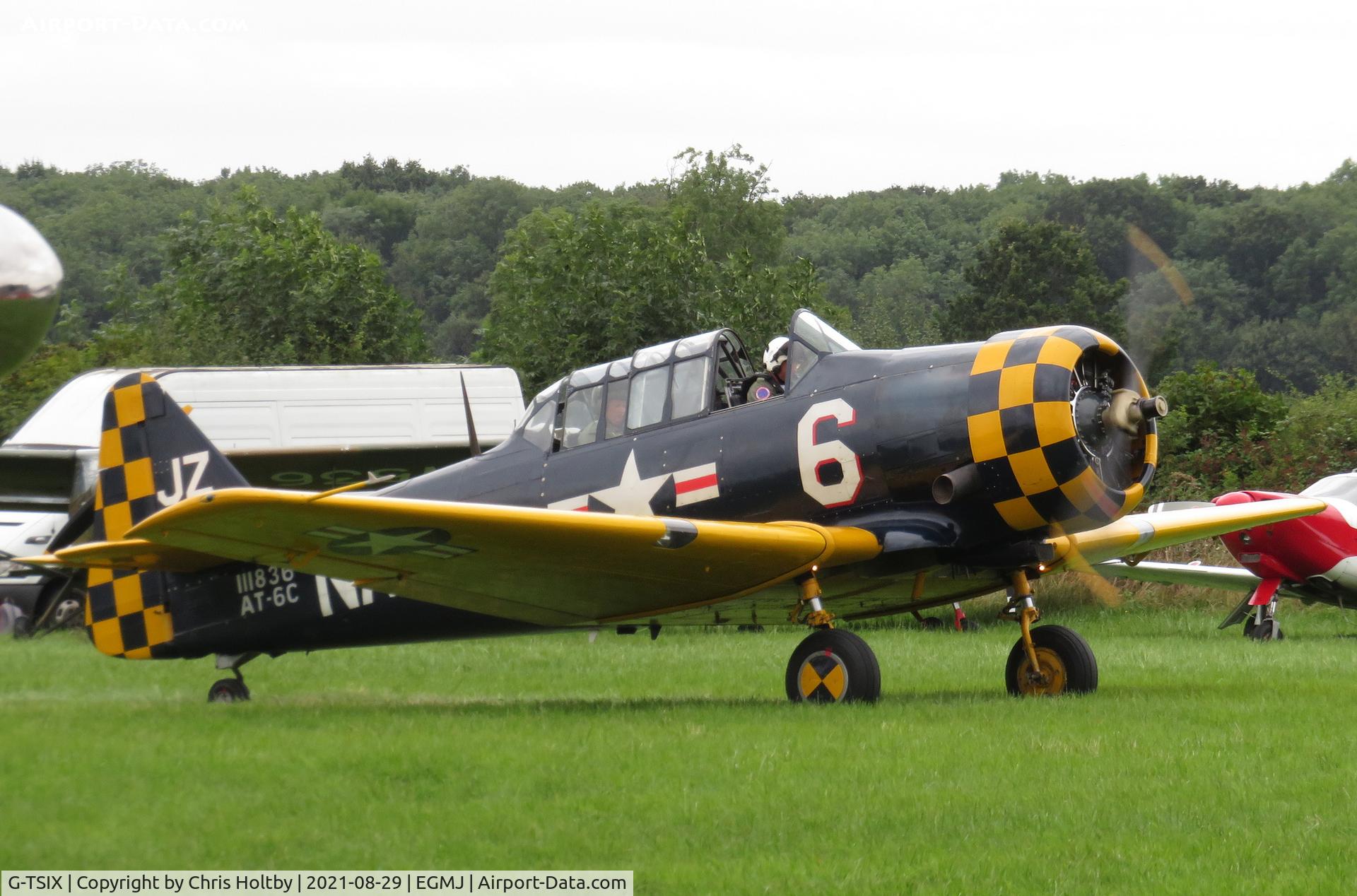 G-TSIX, 1948 North American AT-6C Harvard IIA C/N 88-9725, Taxxiing for take-off at the Little Gransden Airshow 2021