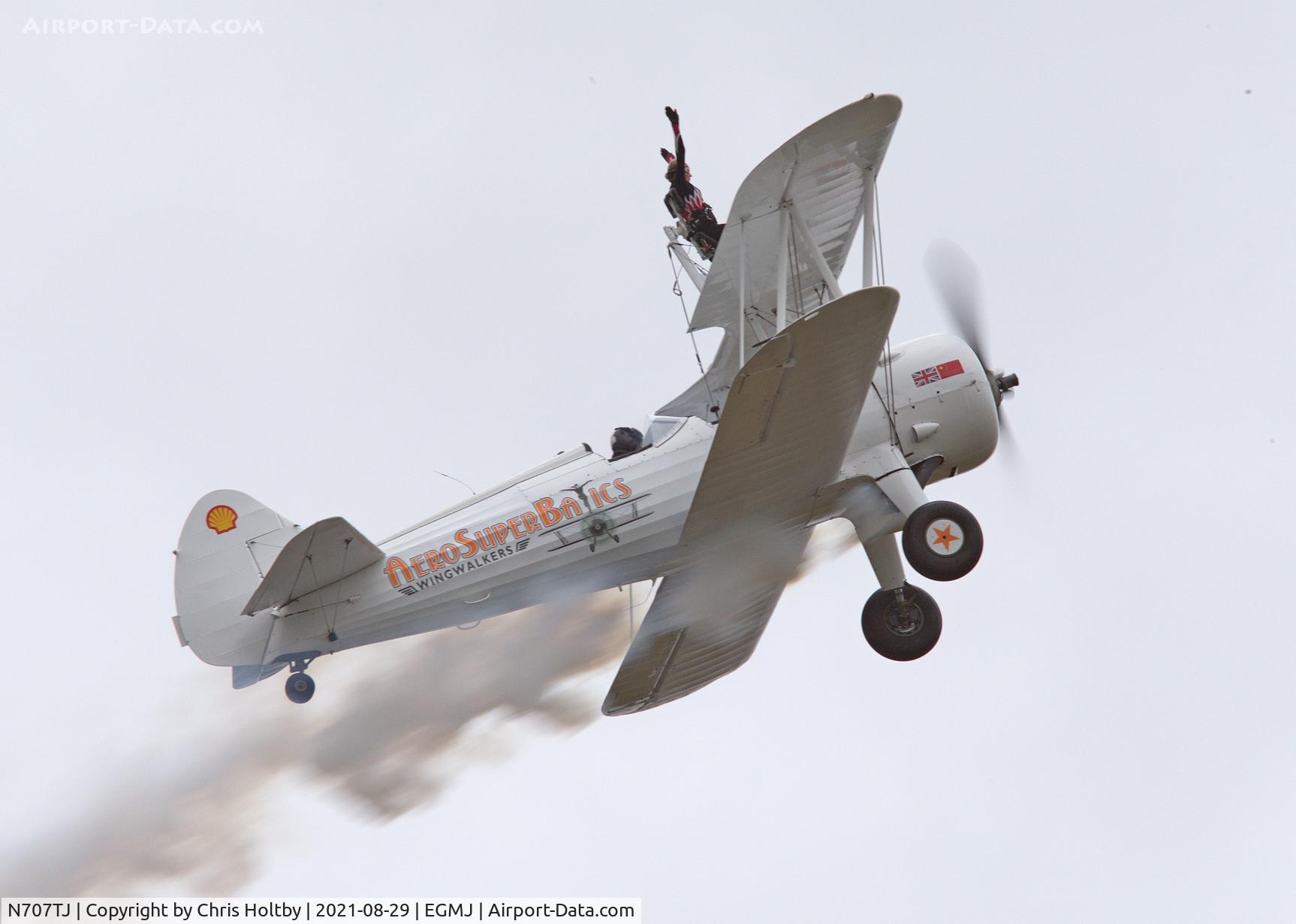 N707TJ, 1943 Boeing A75N1(PT17) C/N 75-950, In its changed paint job and performing its wingwalking display at Little Gransden Airshow 2021