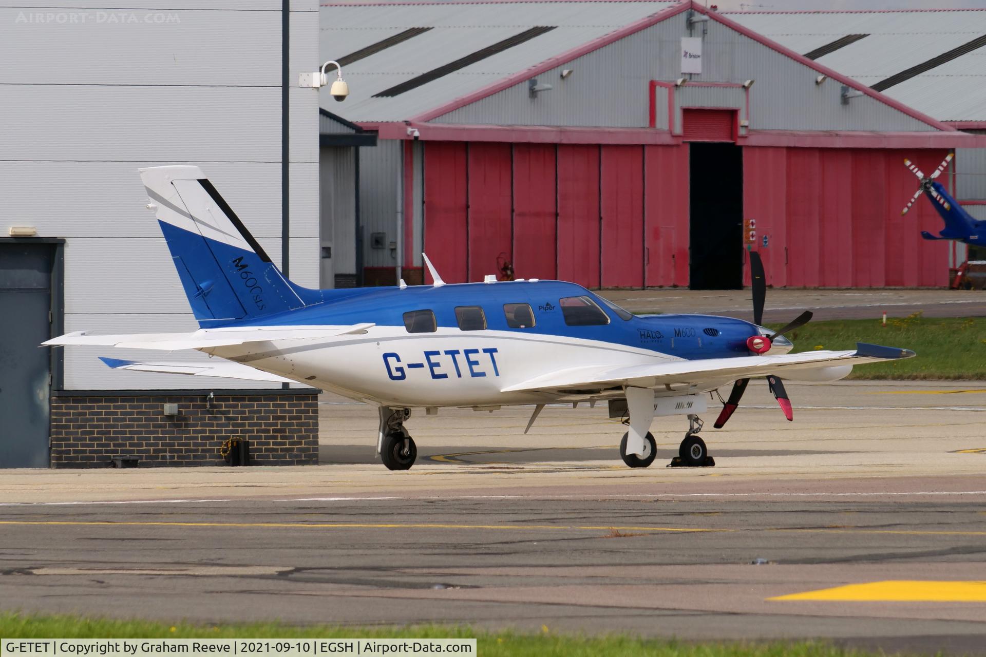 G-ETET, 2019 Piper PA-46 600TP Meridian 600 C/N 4698107, Parked at Norwich.