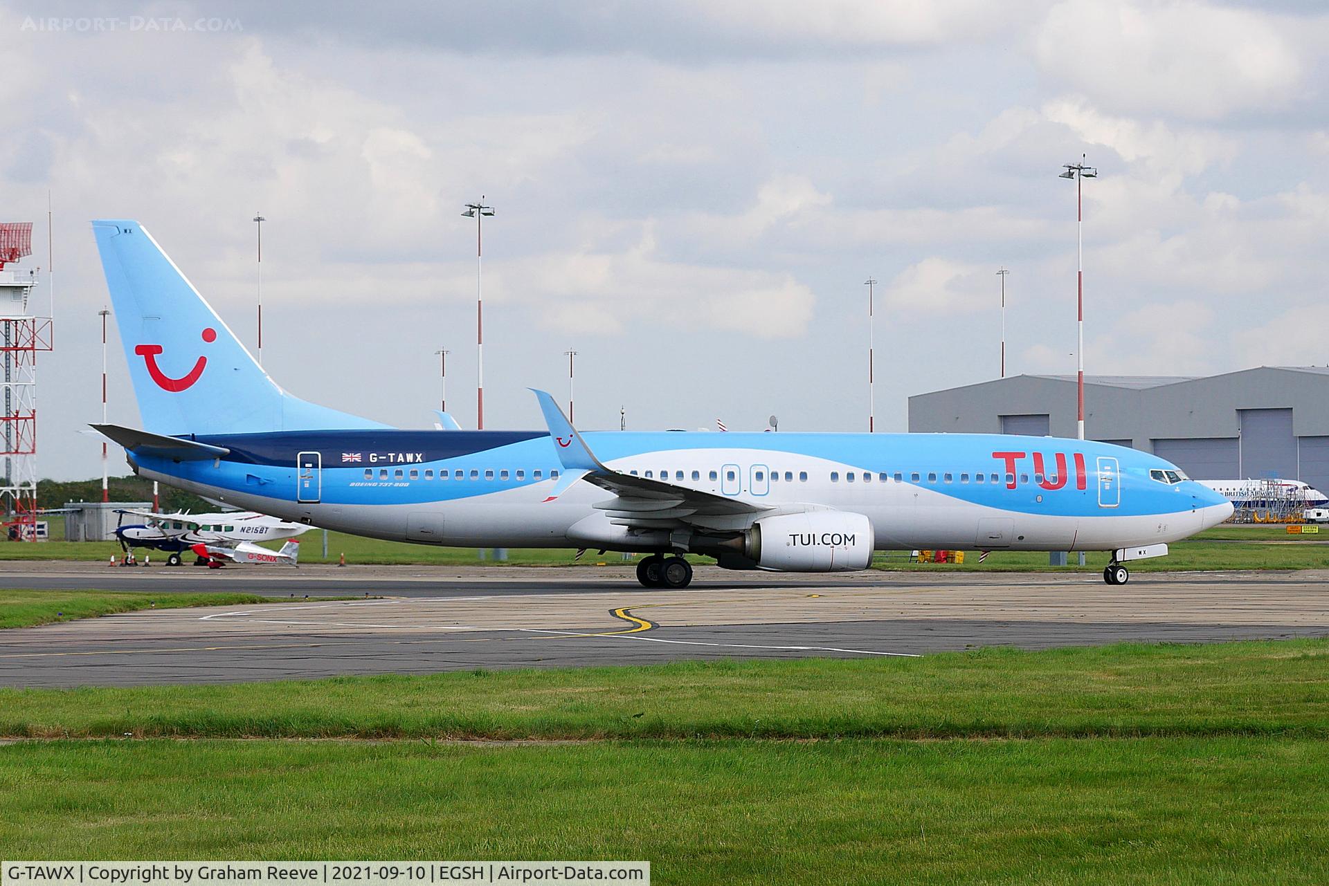 G-TAWX, 2013 Boeing 737-8K5 C/N 44272, Just landed at Norwich.