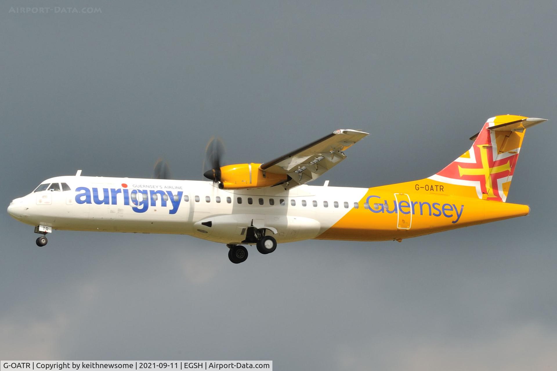 G-OATR, 2019 ATR 72-600 (72-212A) C/N 1580, Arriving at Norwich from Guernsey.