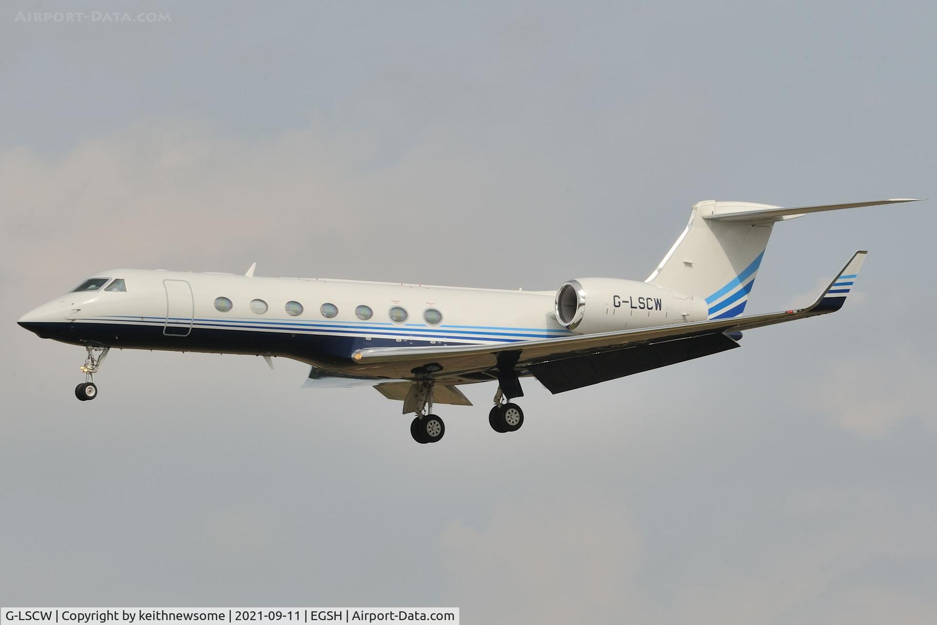 G-LSCW, 2014 Gulfstream Aerospace GV-SP (G550) C/N 5471, Arriving at Norwich from Farnborough.