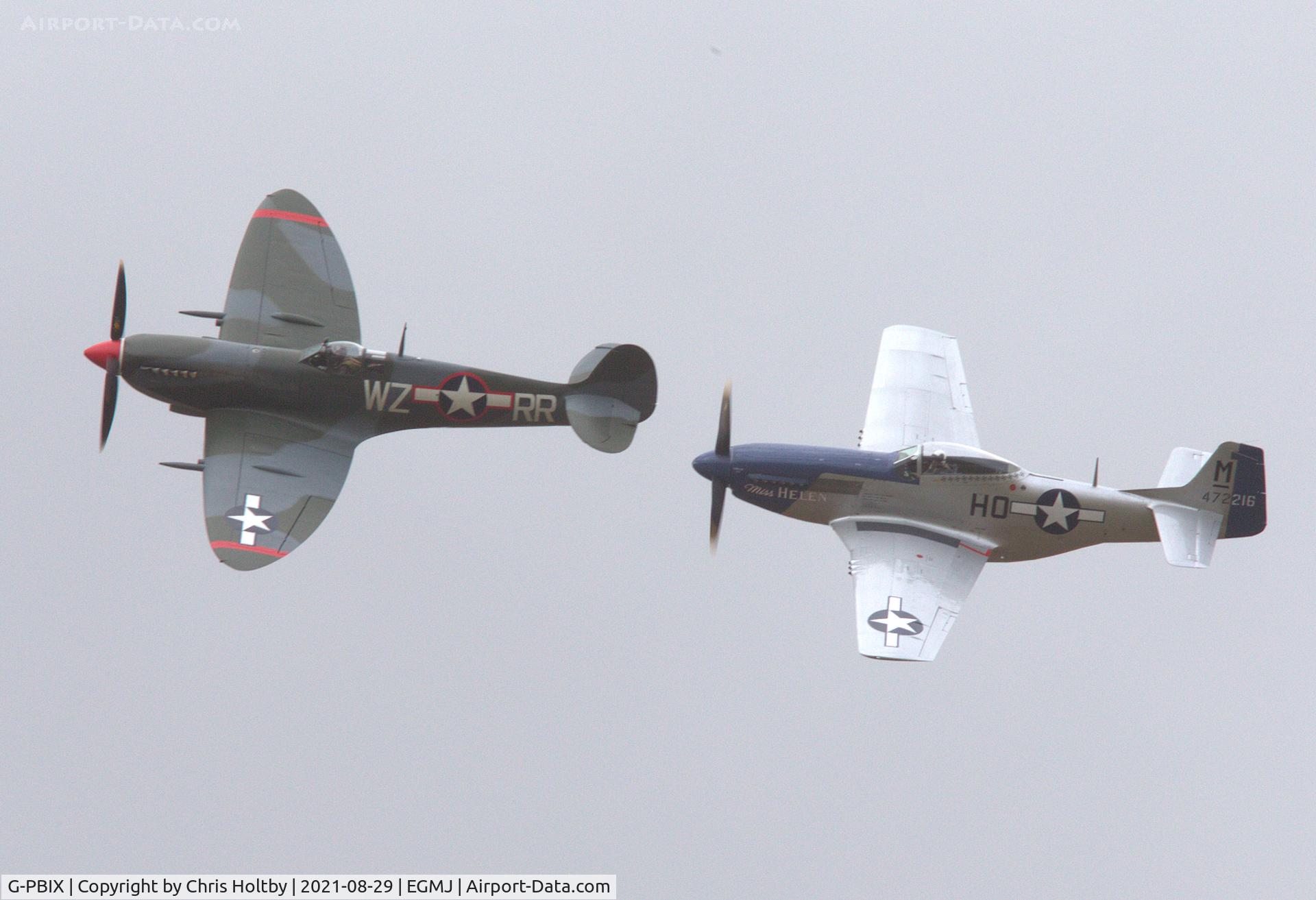G-PBIX, 1945 Supermarine 361 Spitfire LF.XVIe C/N CBAF.11581, With Mustang G-BIXL at the Little Gransden Airshow 2021