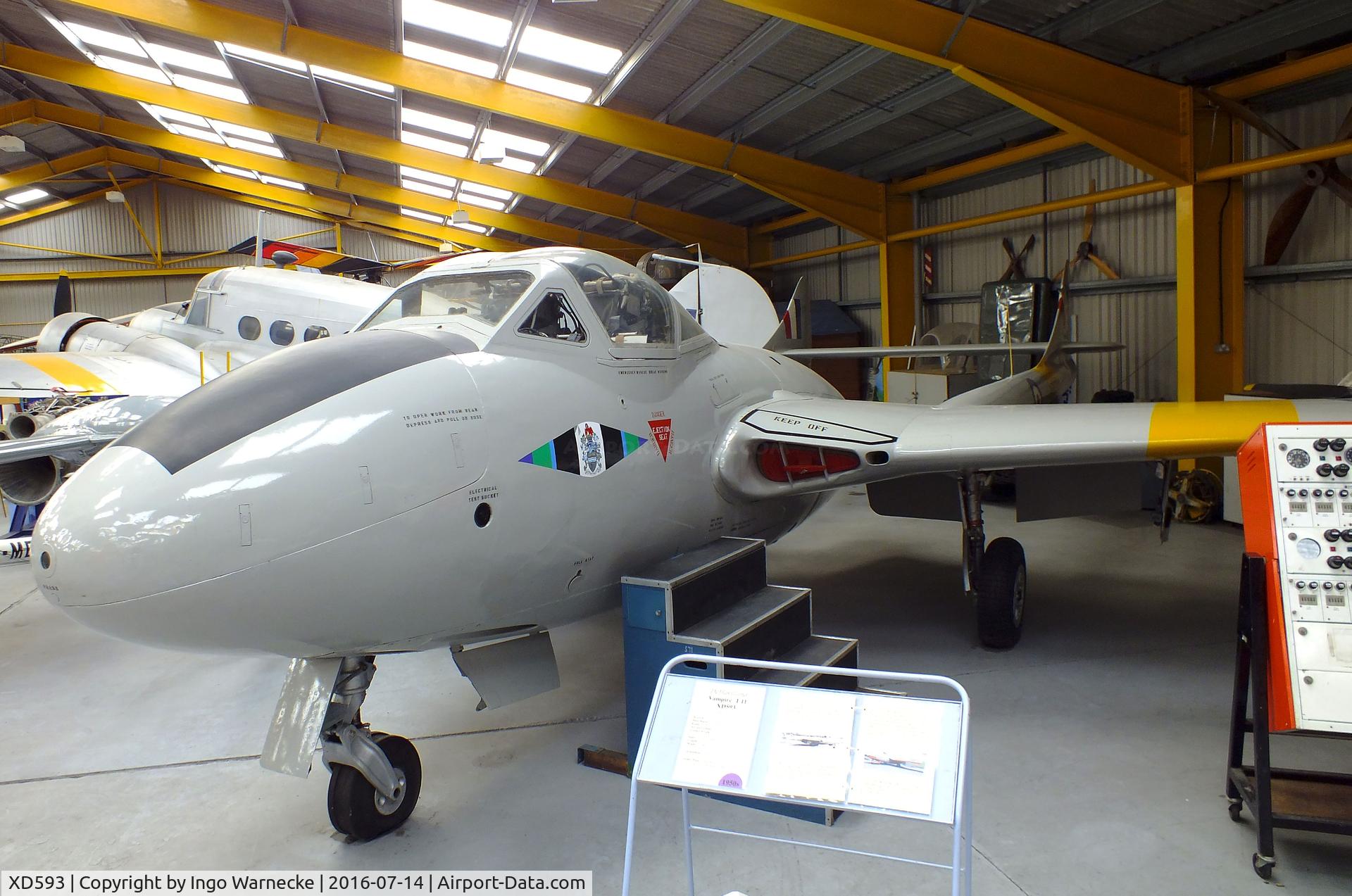 XD593, De Havilland DH-115 Vampire T.11 C/N 15538, De Havilland D.H.115 Vampire T11 at the Newark Air Museum