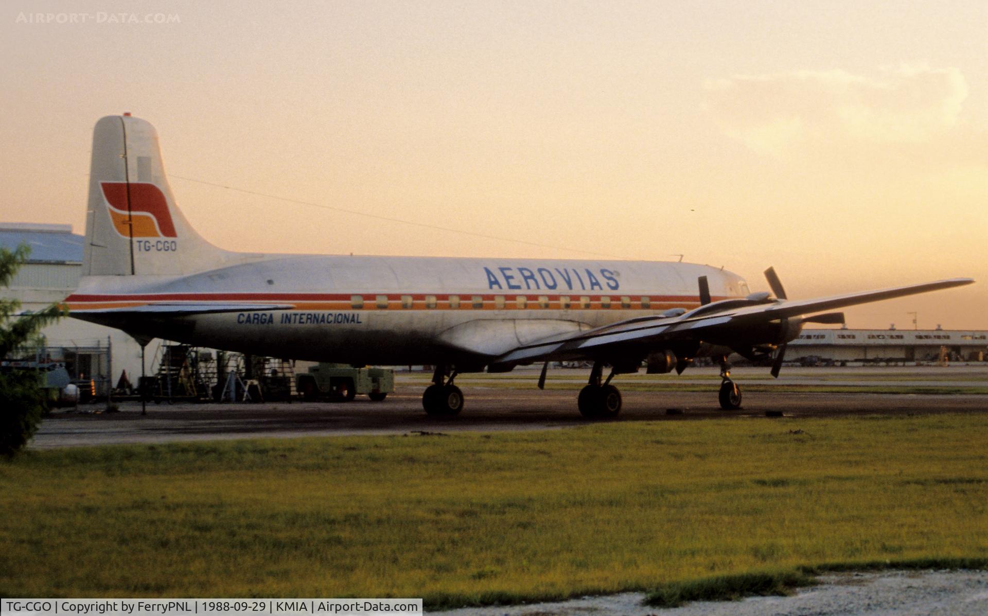 TG-CGO, 1955 Douglas C-118A Liftmaster C/N 44645, Aerovias DC6 parked in MIA