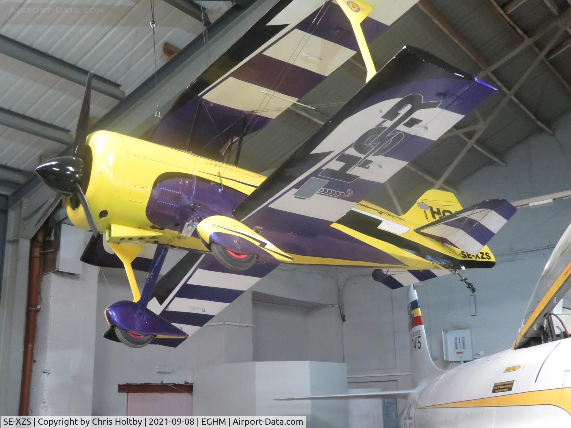 SE-XZS, 2008 Pitts 12S C/N 295-1546, Delivered to RAF Manston Museum, Kent in sections on 5.8.21 Prop is different from recent AD photos and colour scheme matches but seems to have differences.