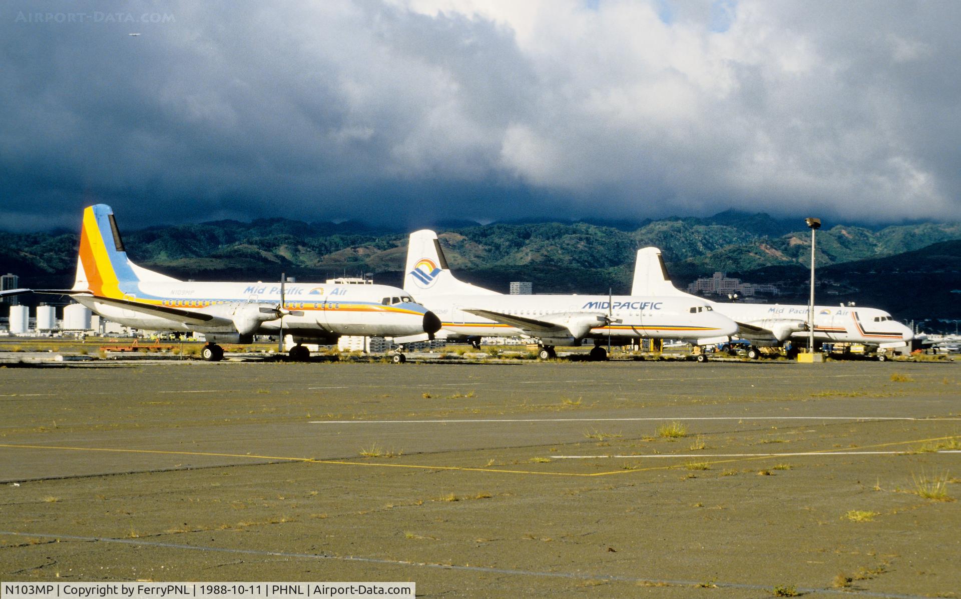 N103MP, 1965 NAMC YS-11-107 C/N 2012, Mid Pacific line-up in HNL