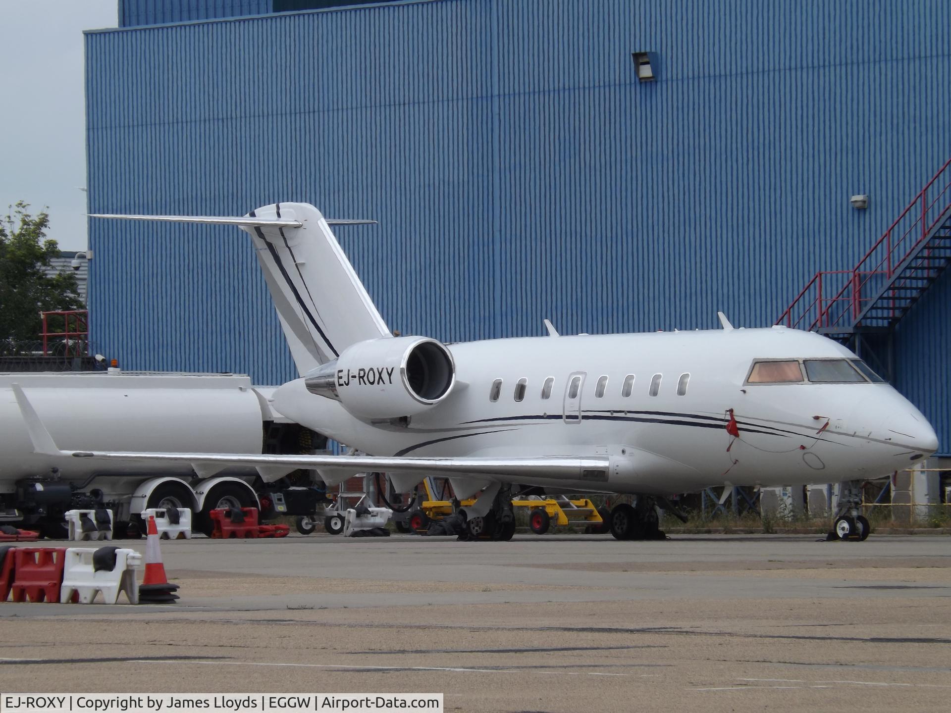 EJ-ROXY, 2007 Bombardier Challenger 605 (CL-600-2B16) C/N 5726, Parked up at Luton Airport.