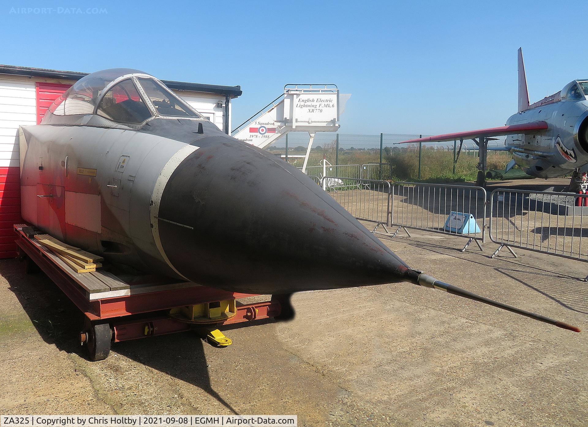 ZA325, 1979 Panavia Tornado GR.1(T) C/N 014/BT005/3007, Nose section of the 1979 Tornado GR.1(T) still outside the museum at RAF Manston