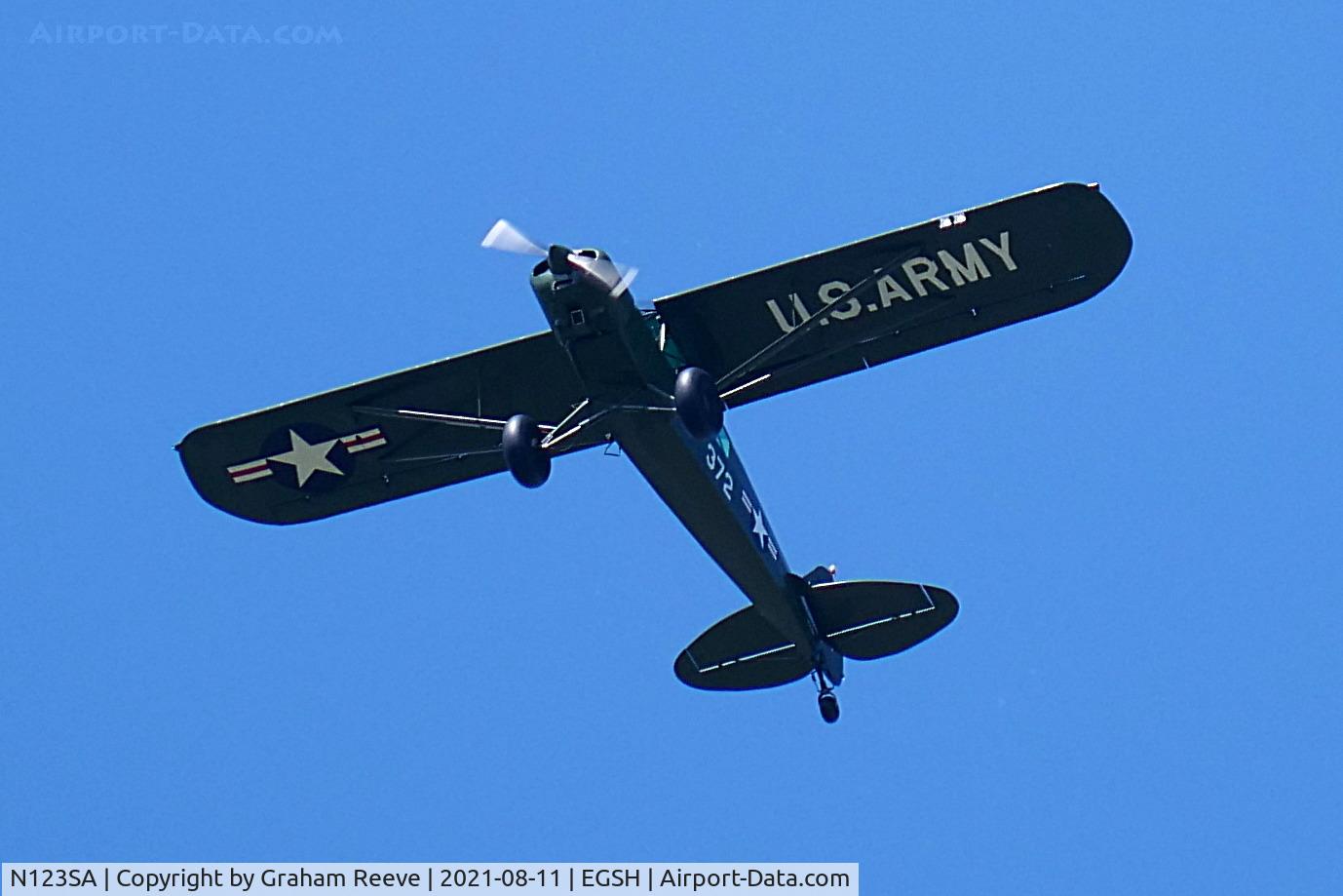 N123SA, 1951 Piper PA-18-150 Super Cub C/N 181372, Overhead at Norwich.