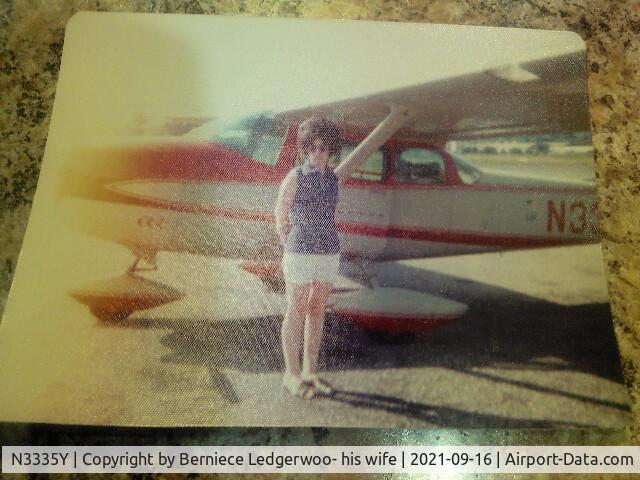 N3335Y, 1962 Cessna 182E Skylane C/N 18254335, This was my dad , Bob Ledgerwood's plane in the early 70's to 1977. His sister is standing in front of plane. Bob's sister is in picture. He kept it tethered at a grass landing strip in Alton MO because there was no airport there.