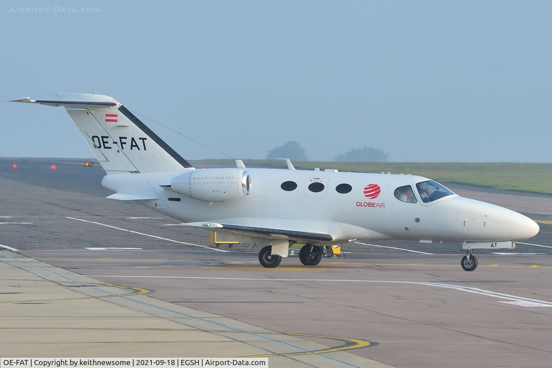 OE-FAT, 2010 Cessna 510 Citation Mustang Citation Mustang C/N 510-0312, Leaving Norwich for Berlin.