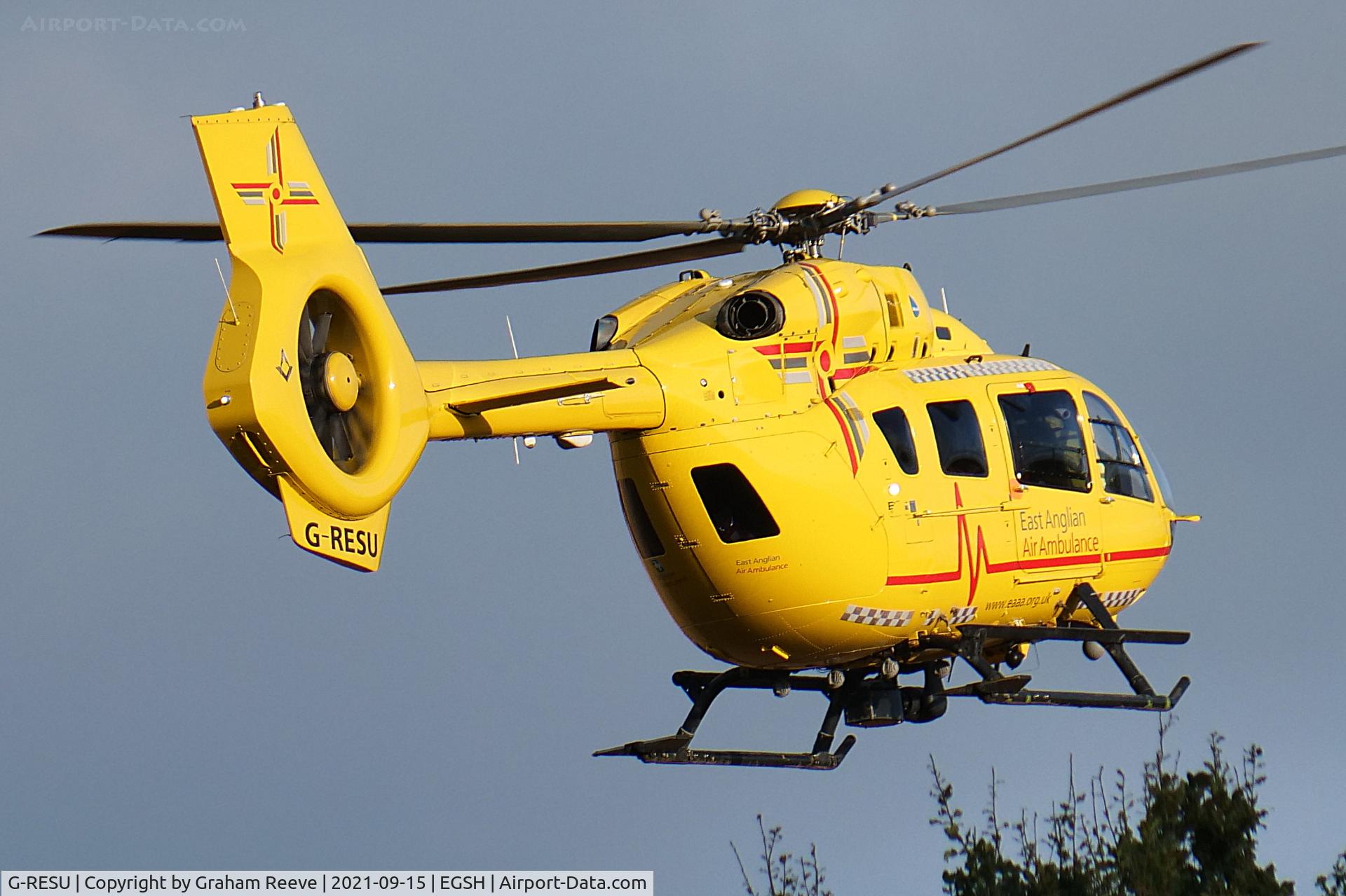 G-RESU, 2015 Airbus Helicopters EC-145T-2 (BK-117D-2) C/N 20052, Taking off away from base.
