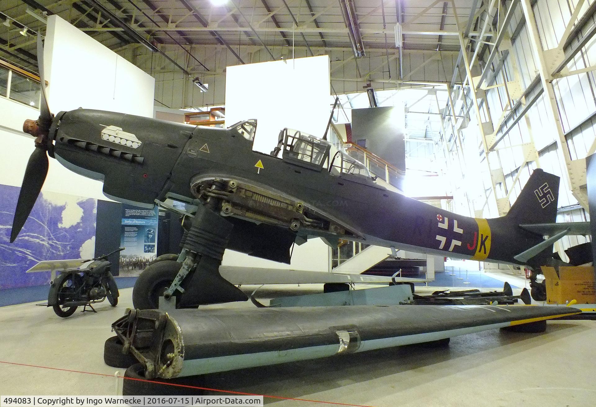 494083, 1941 Junkers Ju-87D Stuka C/N Not found 494083, Junkers Ju 87G-2 (getting dismantled for removal from the Battle of Britain Hall) at the RAF-Museum, Hendon