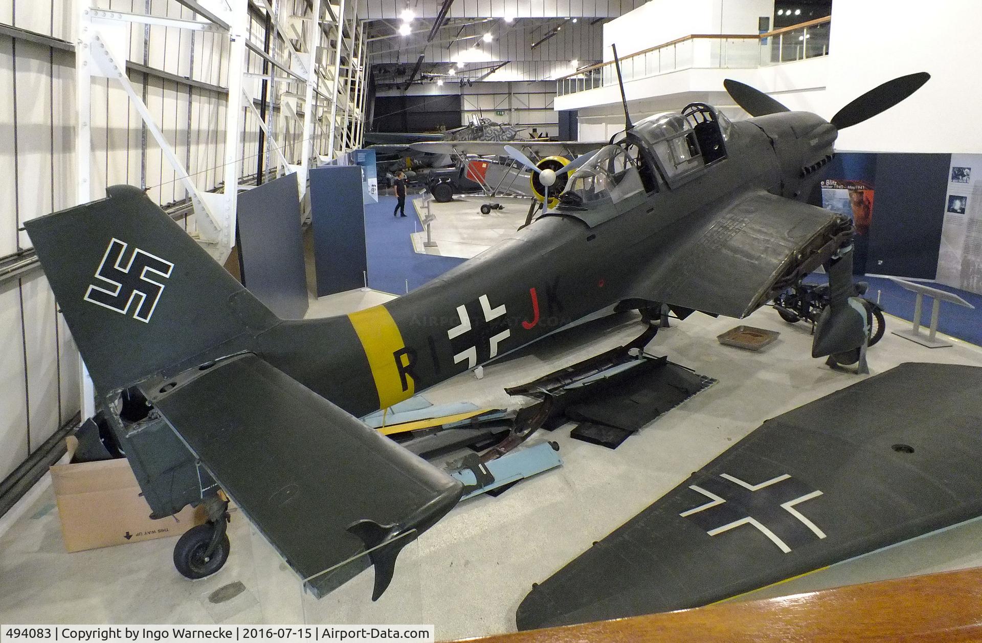 494083, 1941 Junkers Ju-87D Stuka C/N Not found 494083, Junkers Ju 87G-2 (getting dismantled for removal from the Battle of Britain Hall) at the RAF-Museum, Hendon