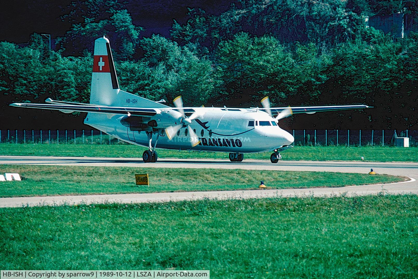 HB-ISH, 1964 Fokker F-27-200 C/N 10260, Landing at Lugano-Agno. Scanned from a slide.