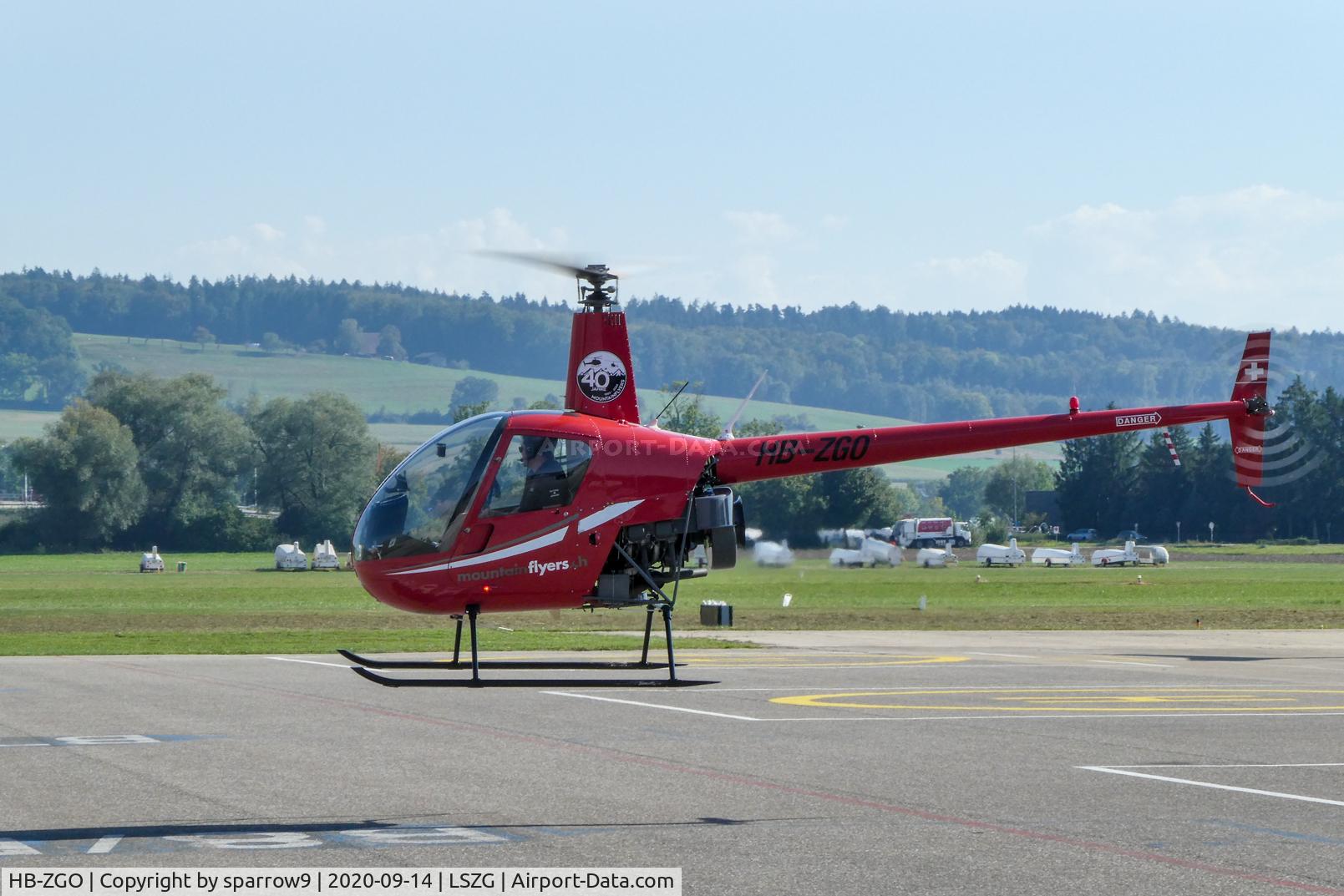 HB-ZGO, 2005 Robinson R22 Beta C/N 3830, Taking-off at Grenchen. HB-registered since 2005-05-02