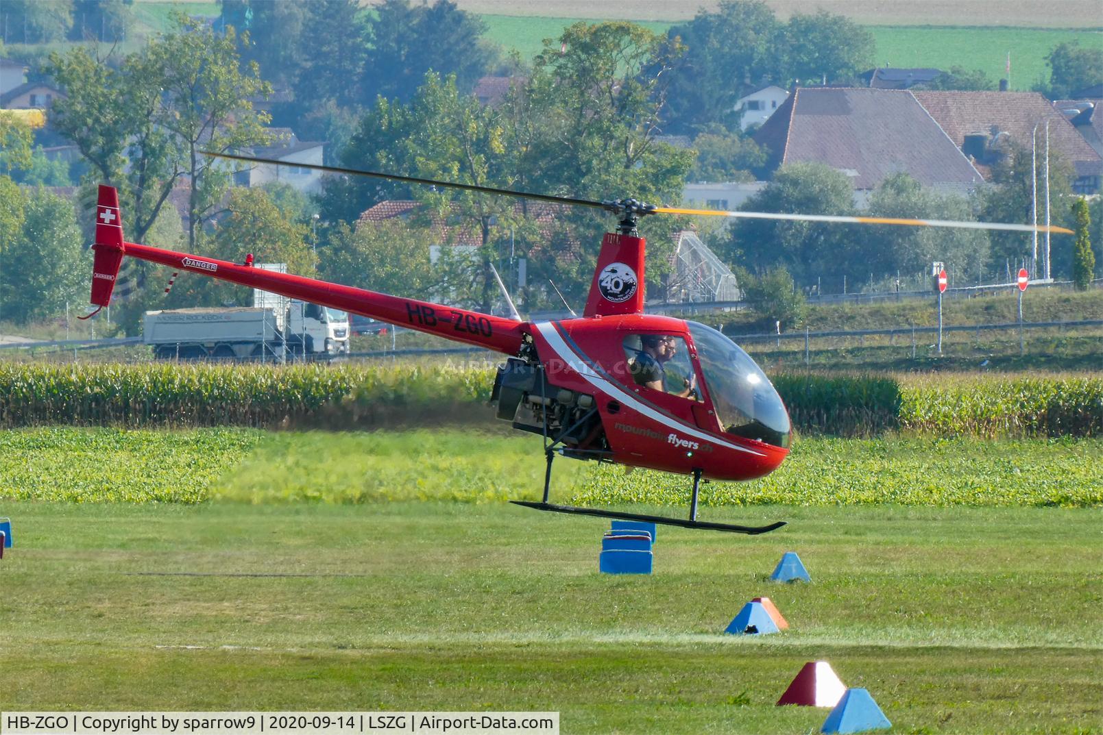 HB-ZGO, 2005 Robinson R22 Beta C/N 3830, Taking-off at Grenchen. HB-registered since 2005-05-02
