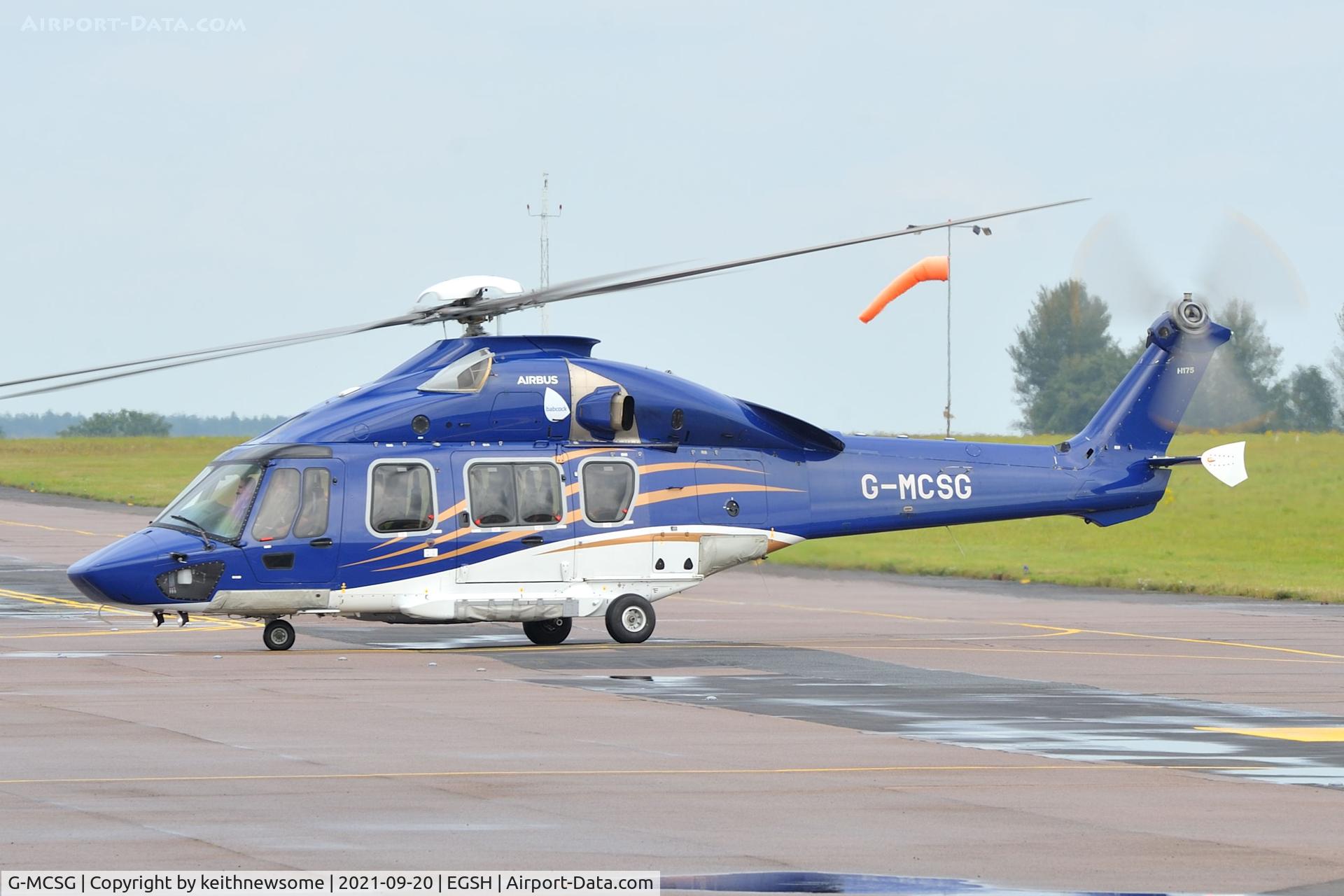 G-MCSG, 2016 Airbus Helicopters EC-175B C/N 5021, Arriving at Norwich from Aberdeen.