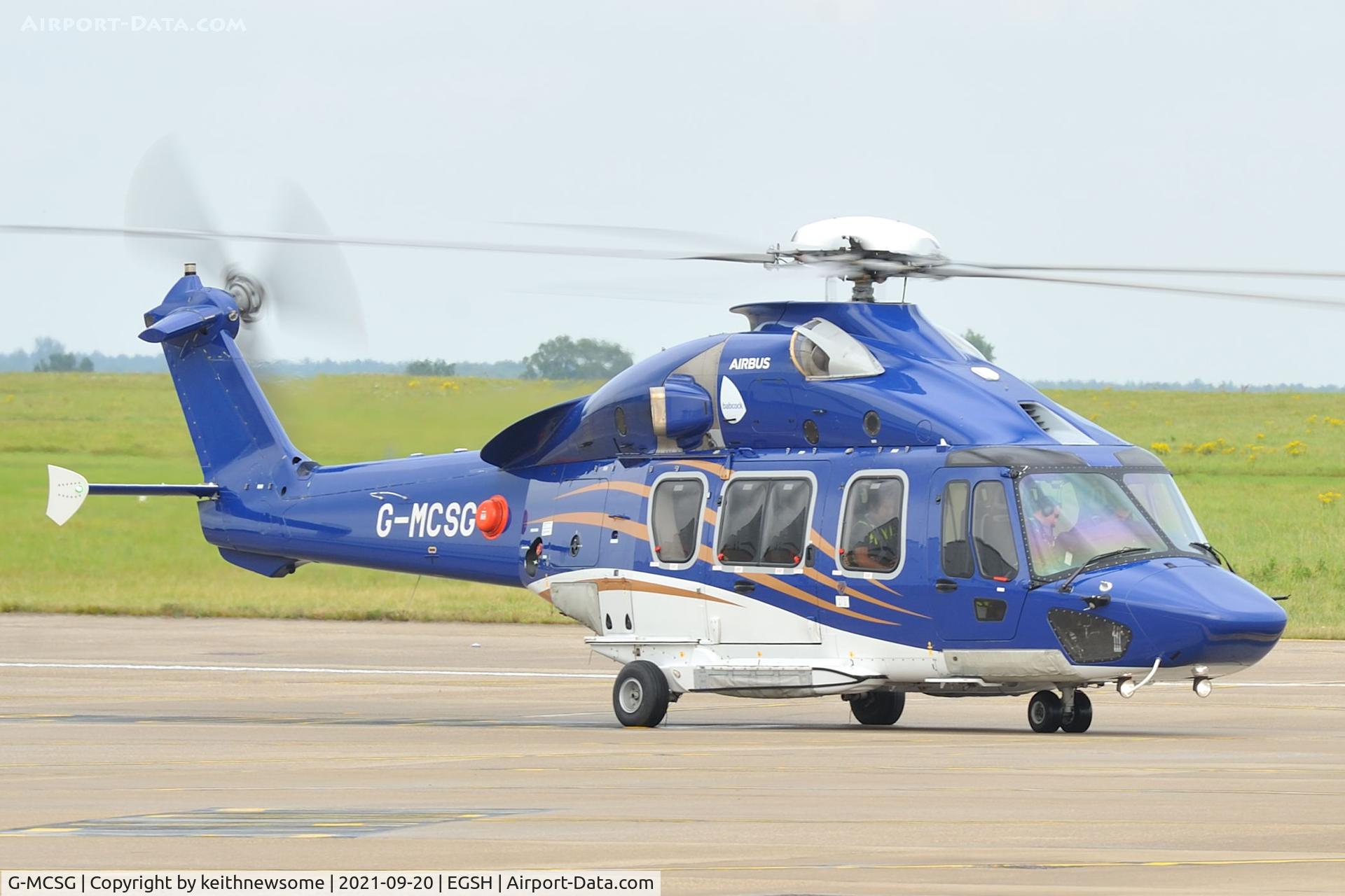 G-MCSG, 2016 Airbus Helicopters EC-175B C/N 5021, Arriving at Norwich from Aberdeen.