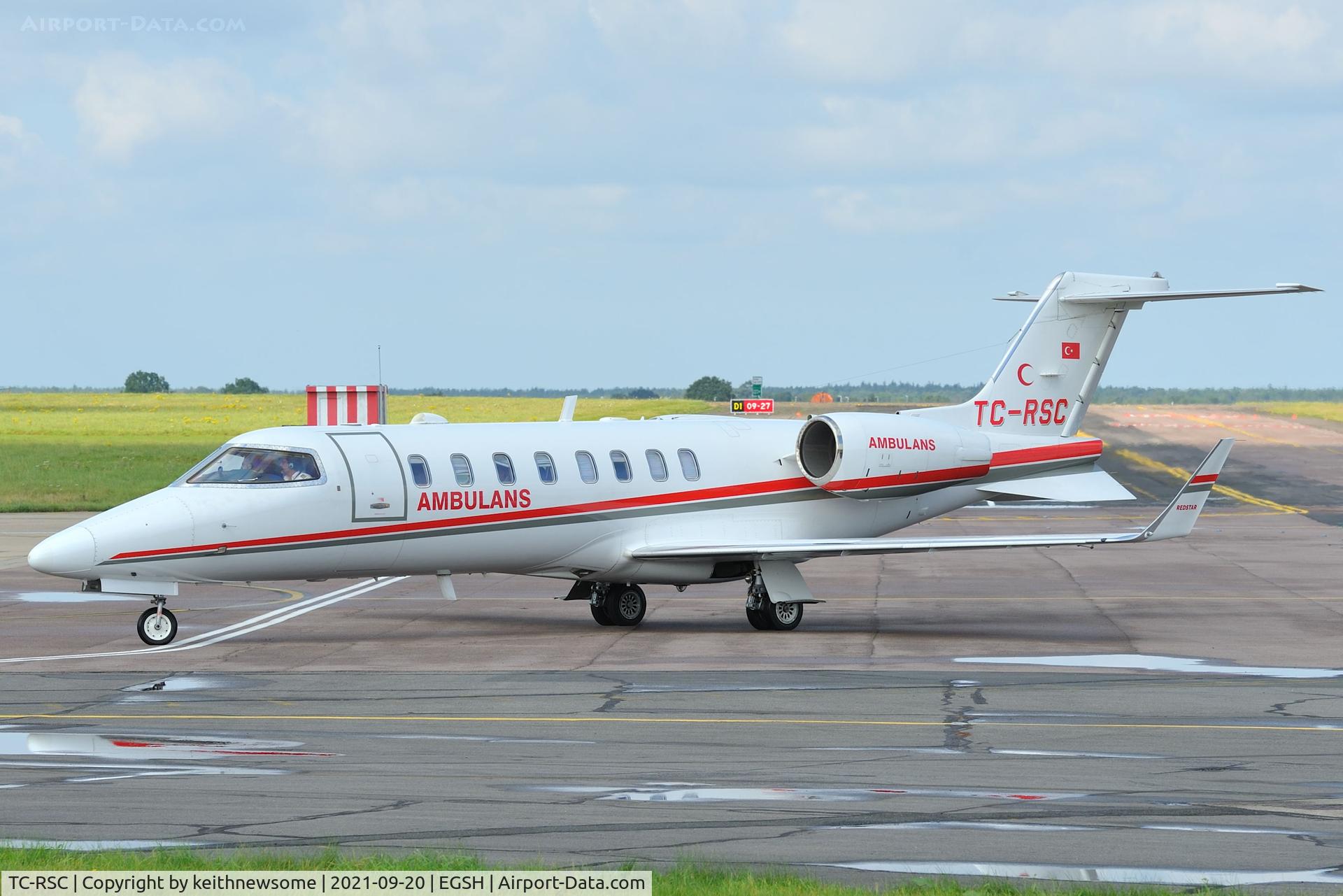 TC-RSC, 2011 Learjet 45 C/N 45-432, Arriving at Norwich from Sarajevo.