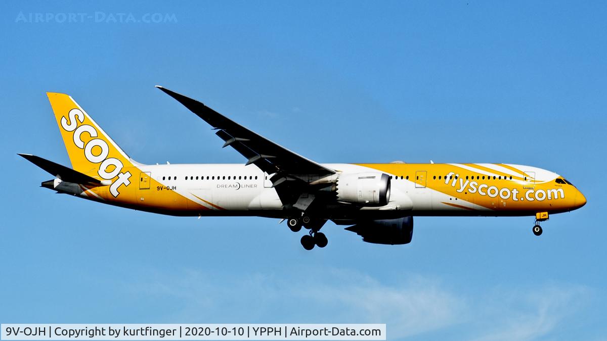 9V-OJH, 2018 Boeing 787-9 Dreamliner Dreamliner C/N 37129, Boeing 787-9 cn 37129-695. Scoot 9V-OJH name Fernweh, rwy 21 YPPH 10 October 2020