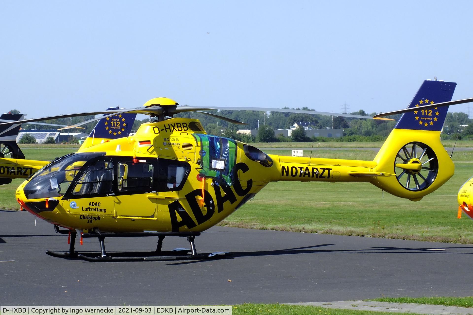 D-HXBB, 2015 Airbus Helicopters EC135P-3 C/N 1188, Eurocopter (Airbus Helicopters) EC135P3 'Christoph 18' EMS-helicopter of ADAC Luftrettung at Bonn-Hangelar airfield during the 51st Grumman Fly-in 2021