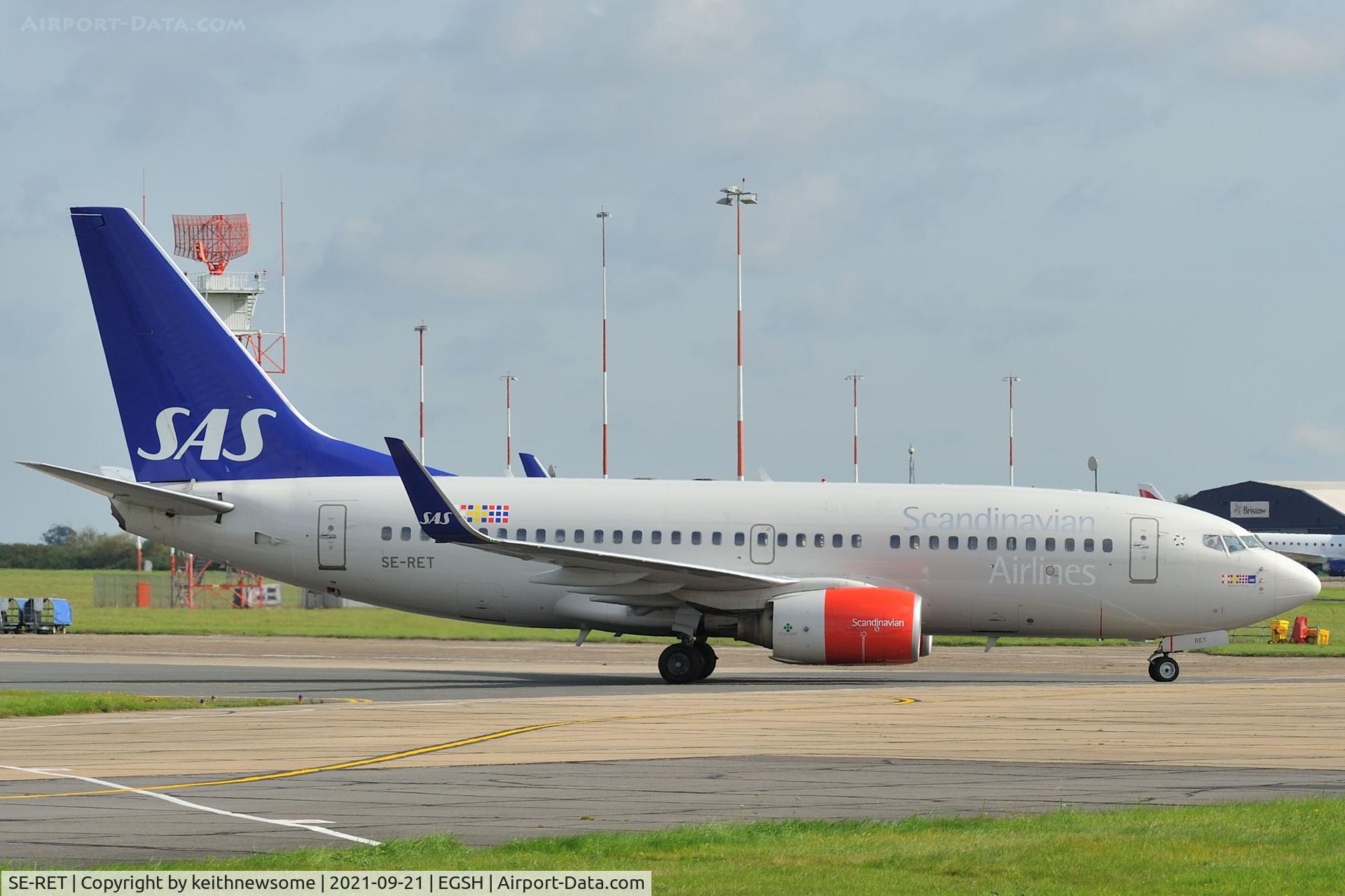 SE-RET, 2002 Boeing 737-76N C/N 32734, Arriving at Norwich from Oslo.