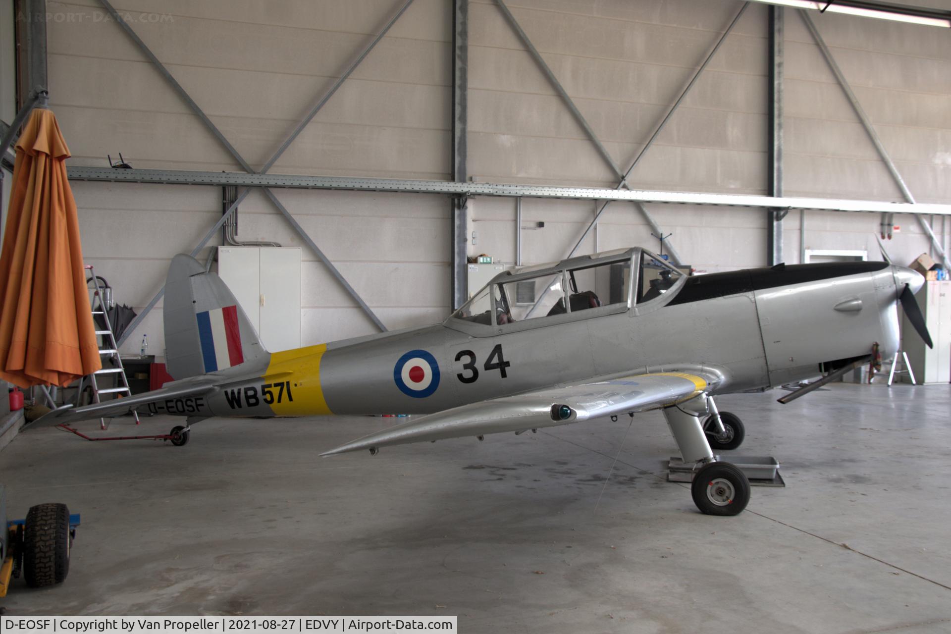 D-EOSF, 1950 De Havilland DHC-1 Chipmunk 22 C/N C1/0023, Chipmunk in a hangar at Porta Westfalica airfield, Germany
