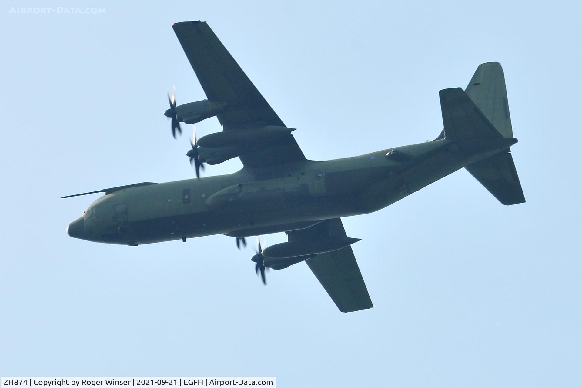 ZH874, 1997 Lockheed Martin C-130J-30 Hercules C.4 C/N 382-5458, RAF Hercules aircraft coded 874 at 2000 feet.